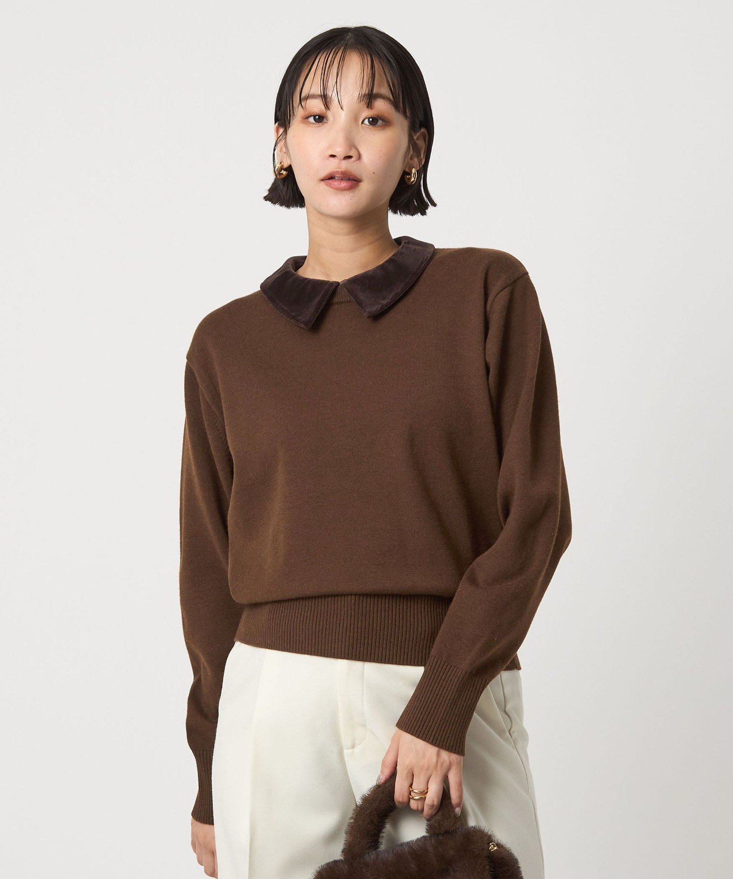 UNITED ARROWS green label relaxing ベロア エリ 2WAY ニット プルオーバー ウォッシャブル ユナイテッドアローズ グリーンレーベルリラクシング トップス ニット ブラウン グレー ベージュ【送料無料】のサムネイル