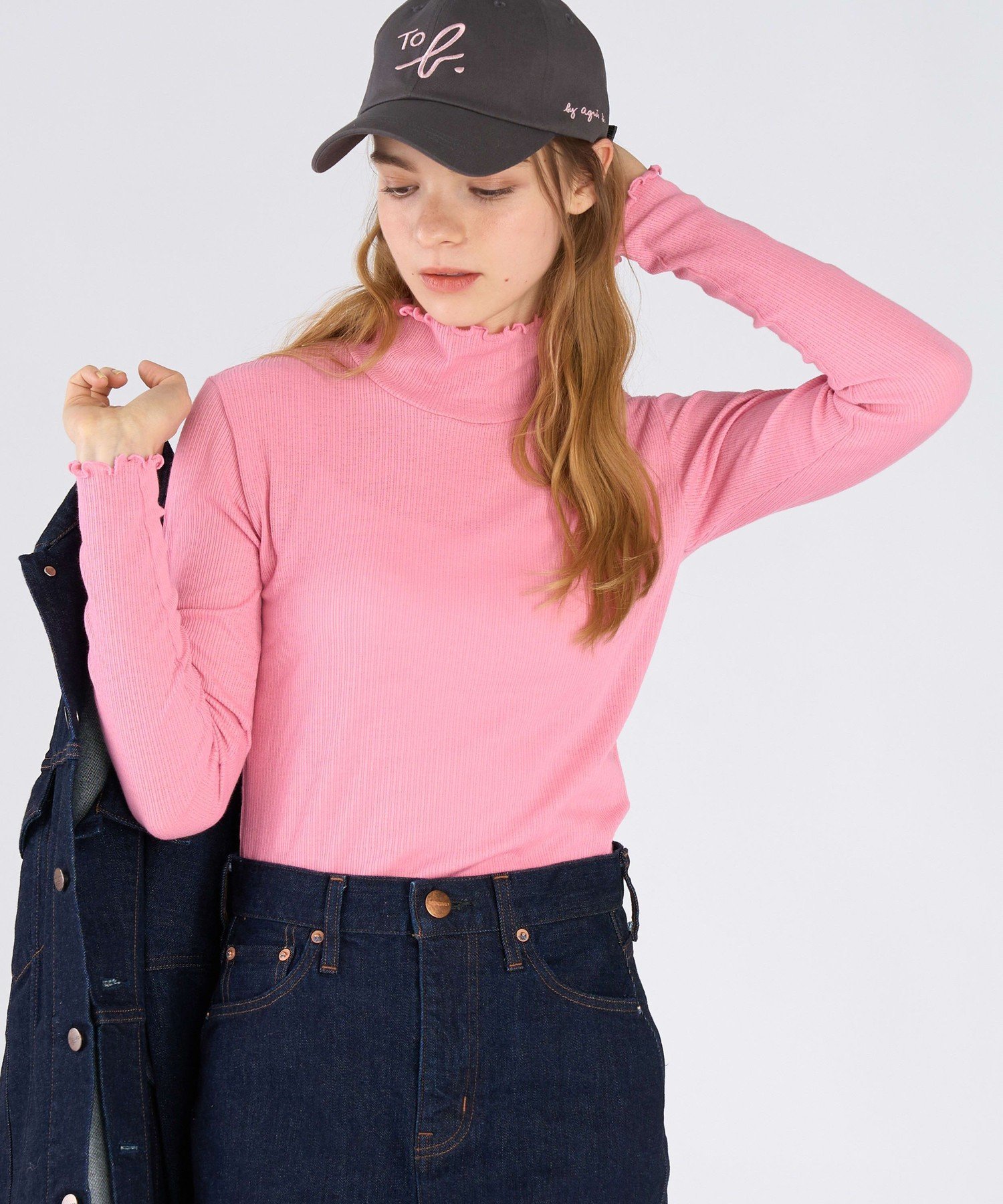 . シャーリング ジャージー タートル プルオーバー アニエスベー トップス カットソー・Tシャツ ピンク