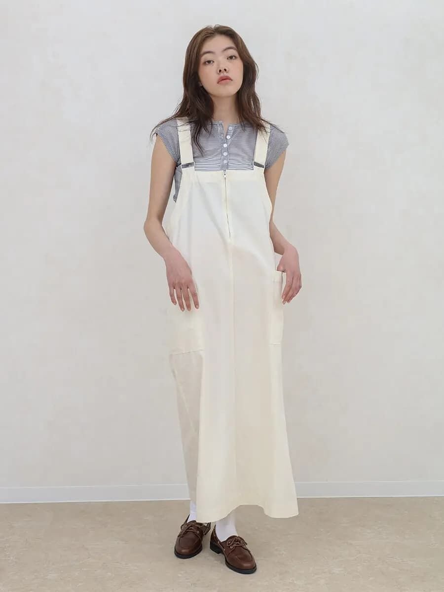 FIKA. Front zip jumper skirt ラシュッド ワンピース・ドレス ジャンパースカート ブラック ホワイト【送料無料】