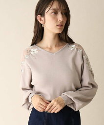 【SALE／50%OFF】index フラワー刺繍シアーニット/チュール【洗濯機洗い可】 インデックス トップス ニット グレー ブルー