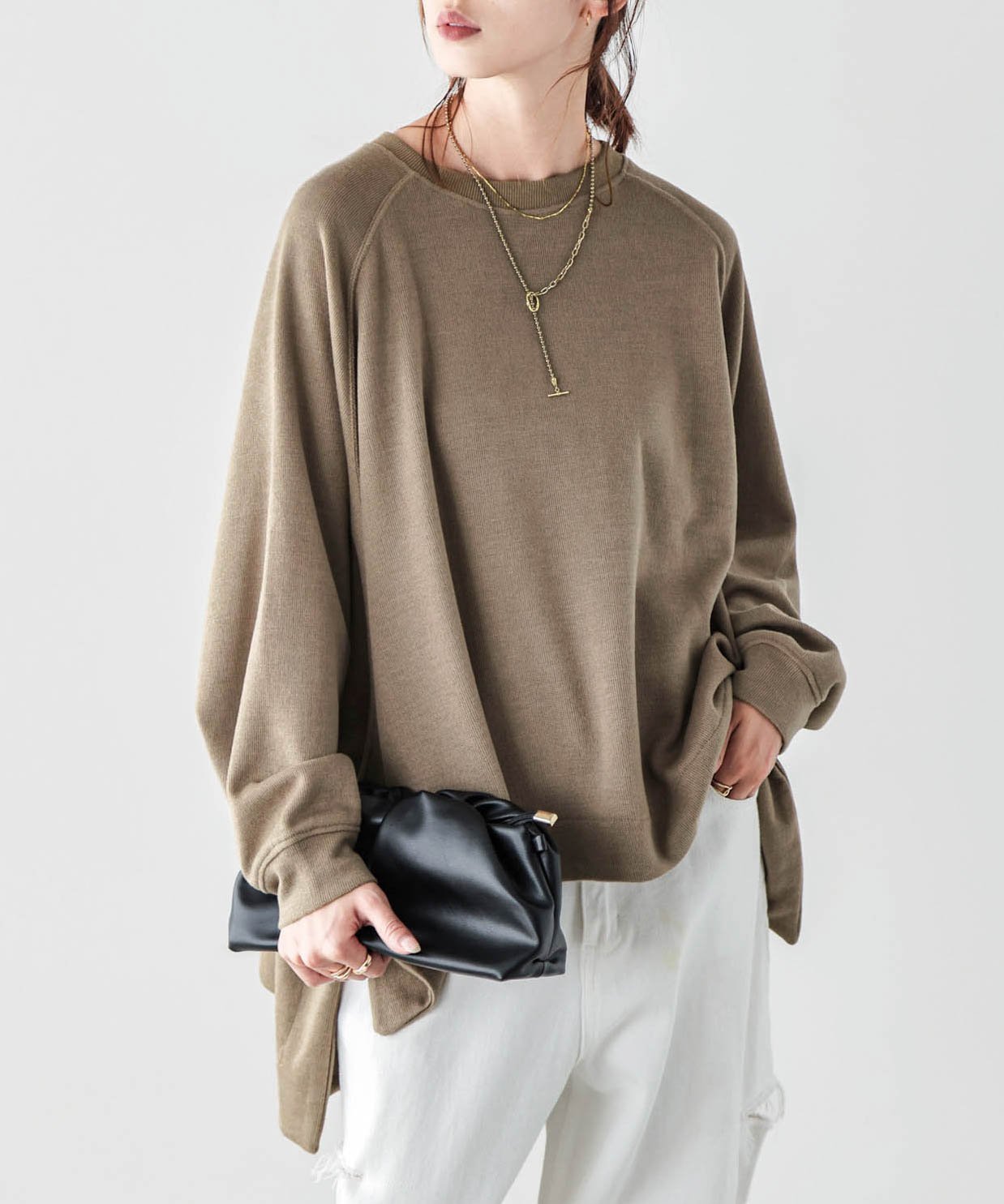 La-gemme ドルマンスリーブカットソー ラジュール トップス カットソー・Tシャツ ベージュ ブラック ブラウン グレー