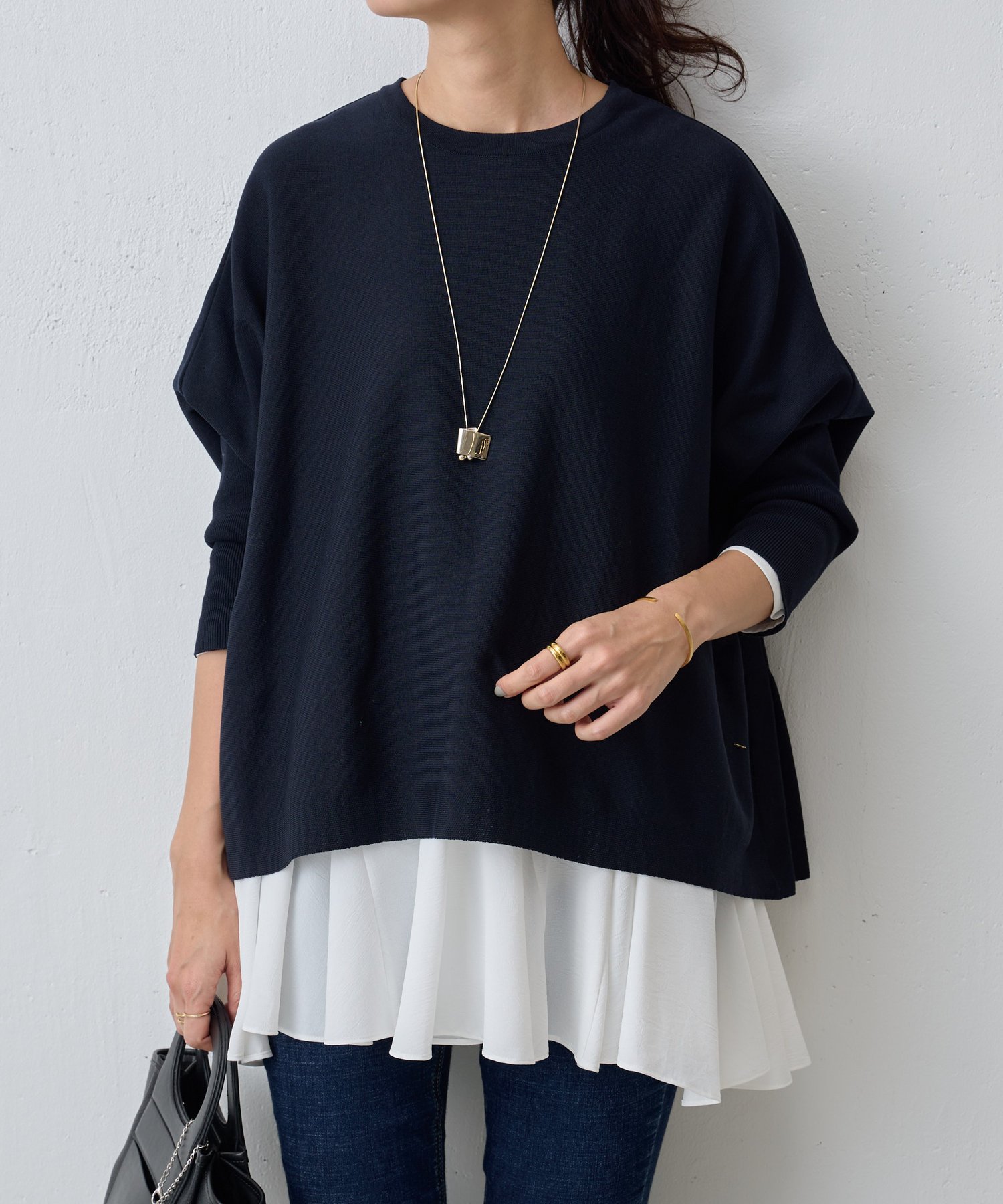 BEARDSLEY ビッグニットショートプルオーバー(モチーフ付き) ビアズリー トップス ニット ネイビー ベージュ グリーン【送料無料】のサムネイル