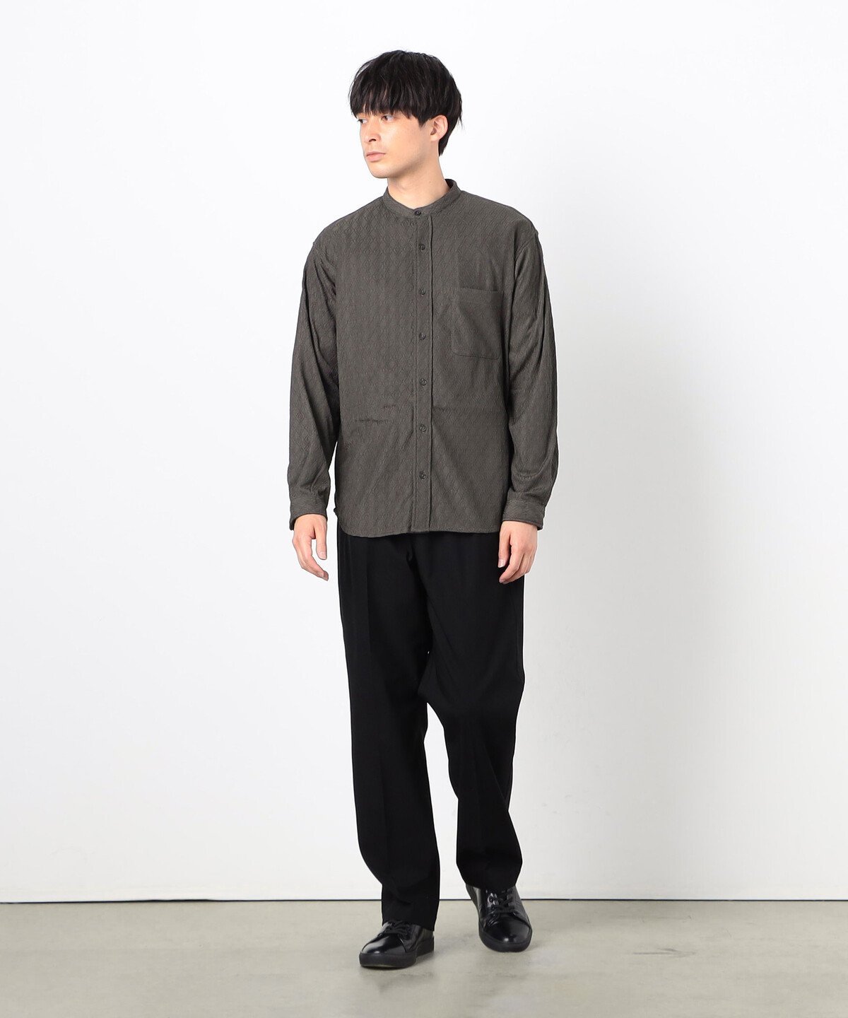 【SALE／22%OFF】COMME CA ISM ダイヤ柄ジャガード バンドカラーシャツ コムサイズム トップス シャツ・ブラウス グレー ブラック【送料無料】