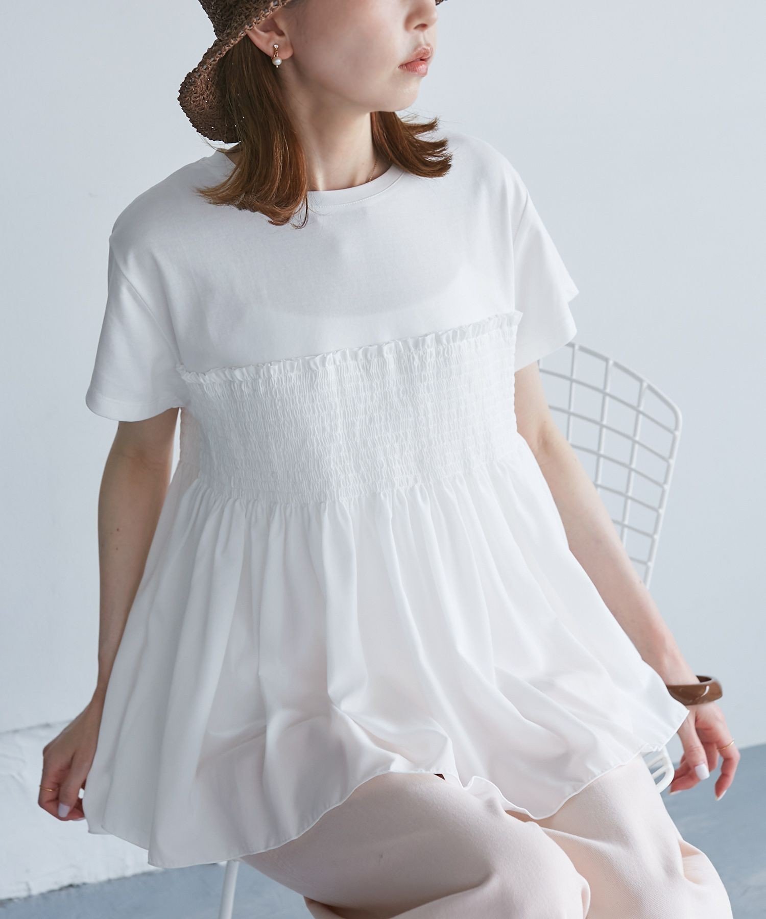 【SALE／20%OFF】ROPE' PICNIC シャーリングビスチェ風ドッキングカットソー ロペピクニック トップス ..