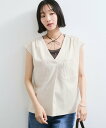 VIS 【WEB限定】【セットアップ対応】Vネックフレンチスリーブブラウス ビス トップス シャツ・ブラウス ブラウン ベージュ【送料無料】