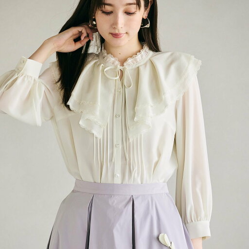 Audie a Muses オーバーカラーブラウス ローズティアラ トップス シャツ・ブラウス ブラック ホワイト【送料無料】 Audie a Muses オーバーカラーブラウス ローズティアラ トップス シャツ・ブラウス ブラック ホワイト【送料無料】