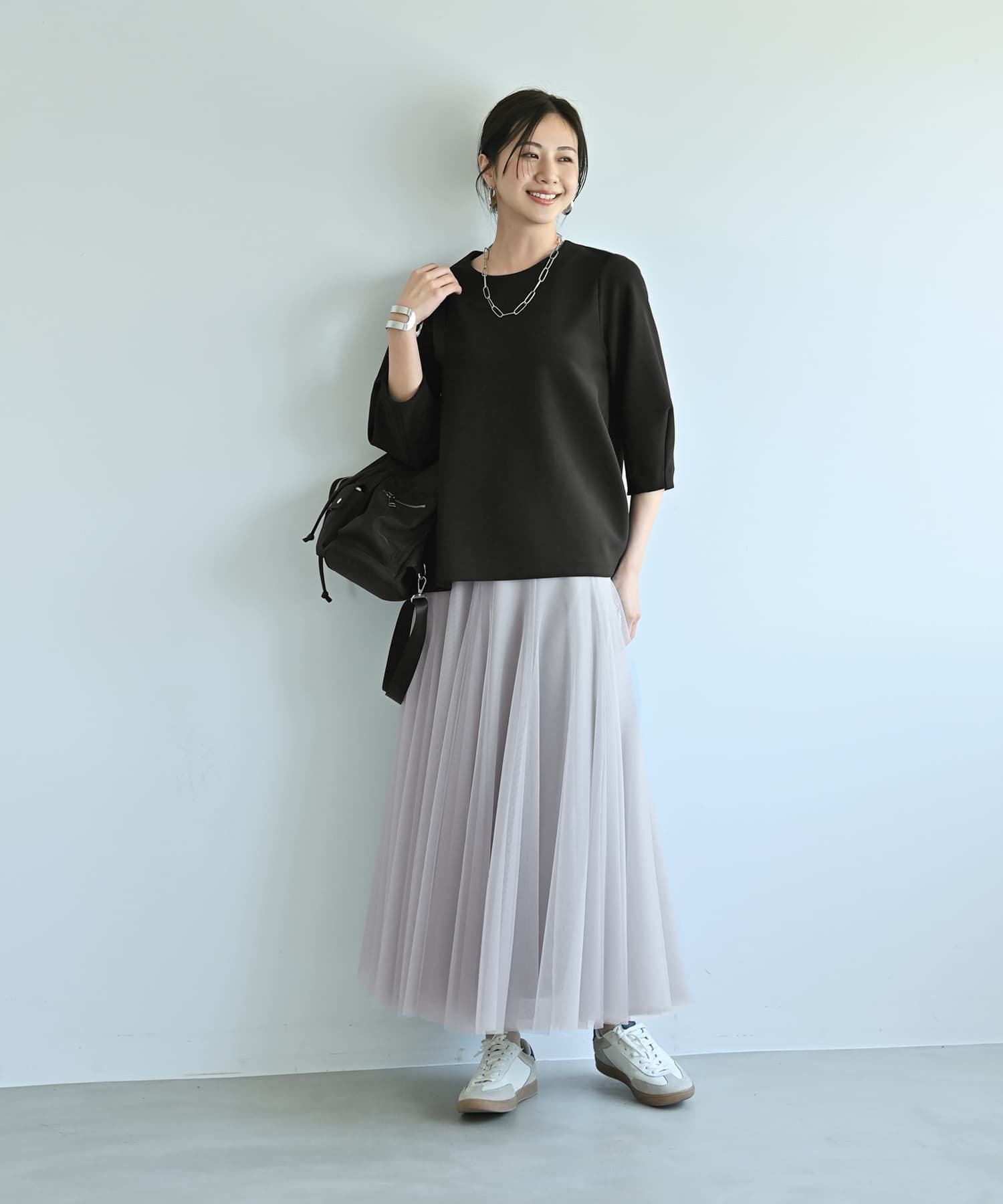 STYLE DELI 【Kana Oyama*BLK001】バックシャツ生地トップス/DELI size スタイルデリ トップス シャツ・ブラウス ホワイト ブラック【送料無料】