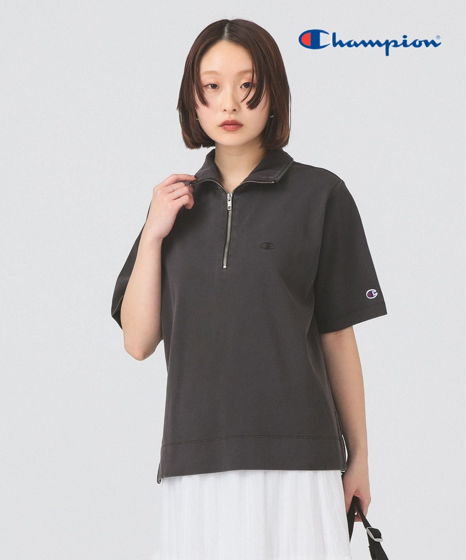 【8/6新規値下げ】【別注】Champion / ハーフ ジップ Tシャツ ビームス ウイメン トップス カットソー・Tシャツ グレー