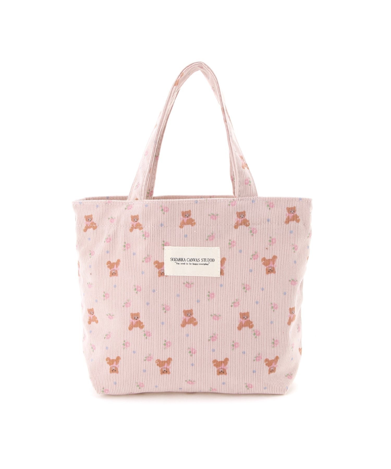 Mignonjour Mignonjour/(W)フラワー柄コーデュロイミニトートバッグ ミニョントレフル ルームヨンマルサンセレクティッド バッグ トートバッグ ブラウン ホワイト ピンク