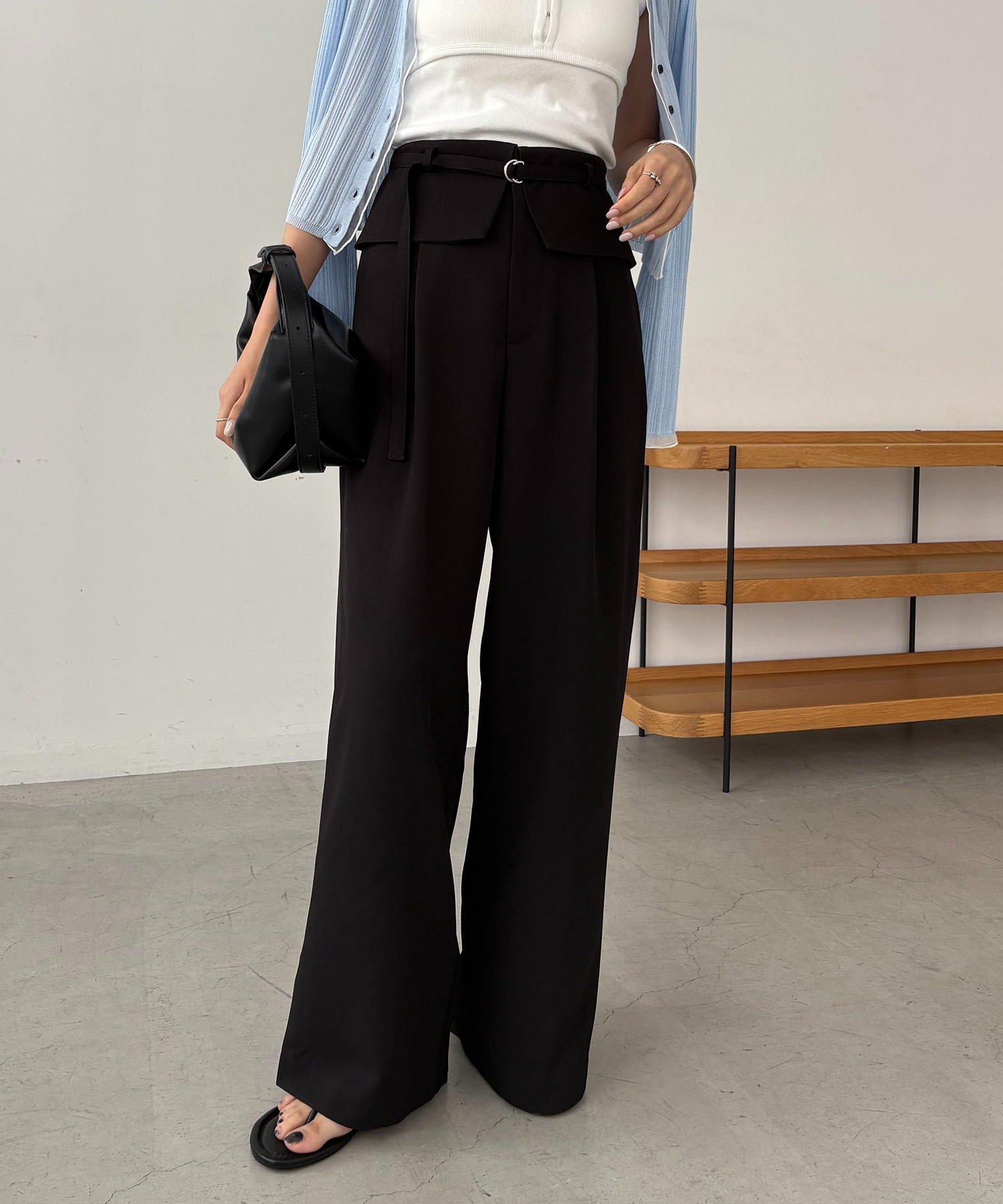 折り返しベルトパンツ カプリシュ レマージュ パンツ その他のパンツ ブラウン ブラック ホワイト