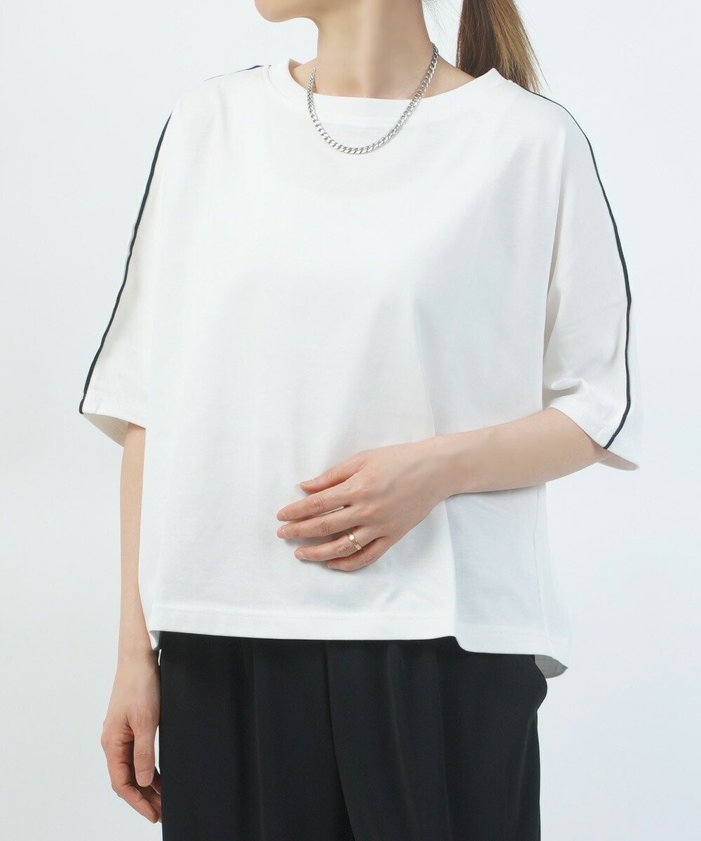 PUPULA ププラ +Fベーシックジャージィ ライン入りドルマンプルオーバー ブルーコムブルー トップス カットソー・Tシャツ