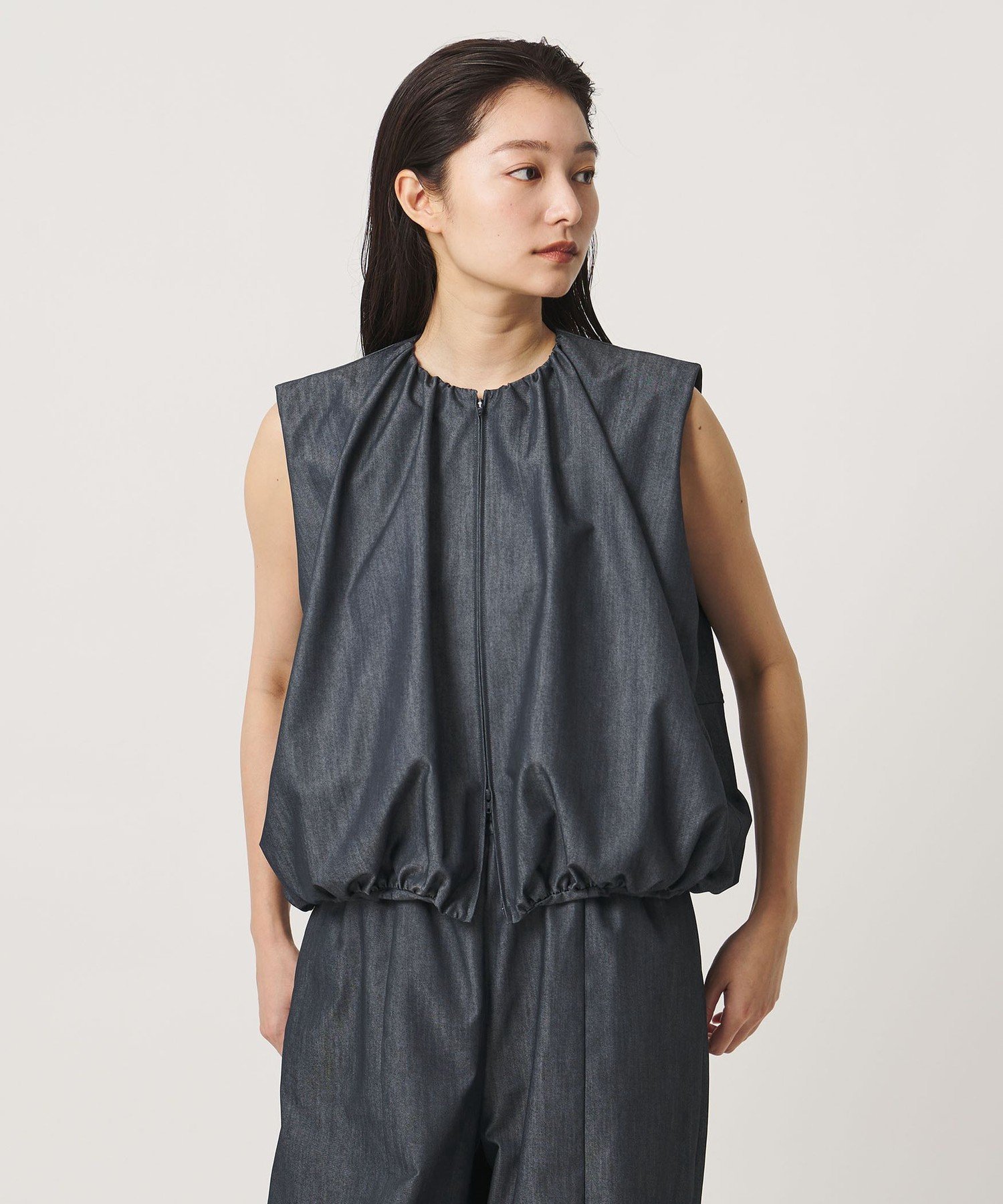＜MARW UNITED ARROWS＞シャンブレー ジップアップ ブラウス ビューティー＆ユース ユナイテッドアローズ トップス シャツ・ブラウス ネイビー