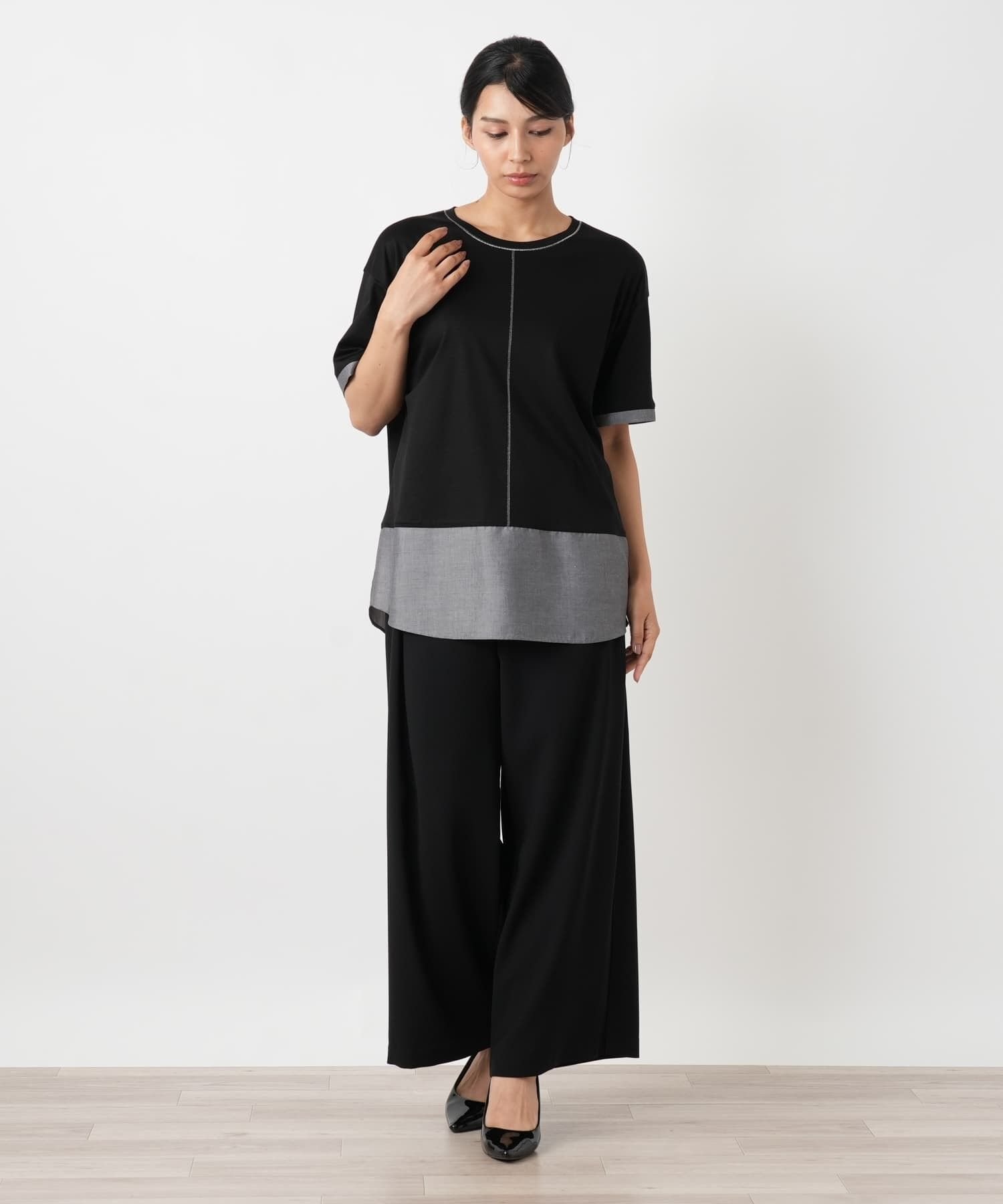 Leilian PLUS HOUSE カットソー【Leilian WHITE LABEL】 レリアン プラスハウス トップス カットソー・Tシャツ ブラック ネイビー