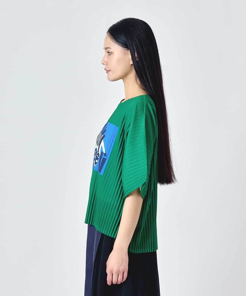HIROKO BIS シマウマプリントプリーツデザインTシャツ ヒロコ ビス トップス カットソー・Tシャツ グリーン ブルー