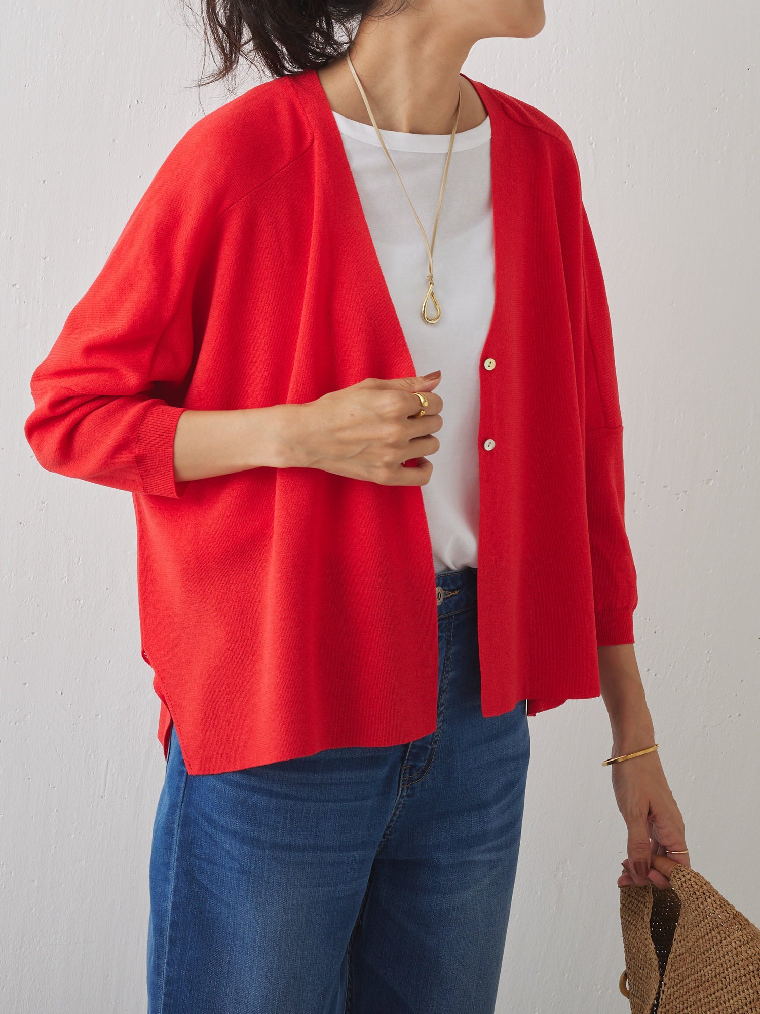 BEARDSLEY サラッとカーデ ビアズリー トップス ニット レッド ホワイト ベージュ イエロー ブルー パープル ピンク カーキ グレー【送料無料】のサムネイル