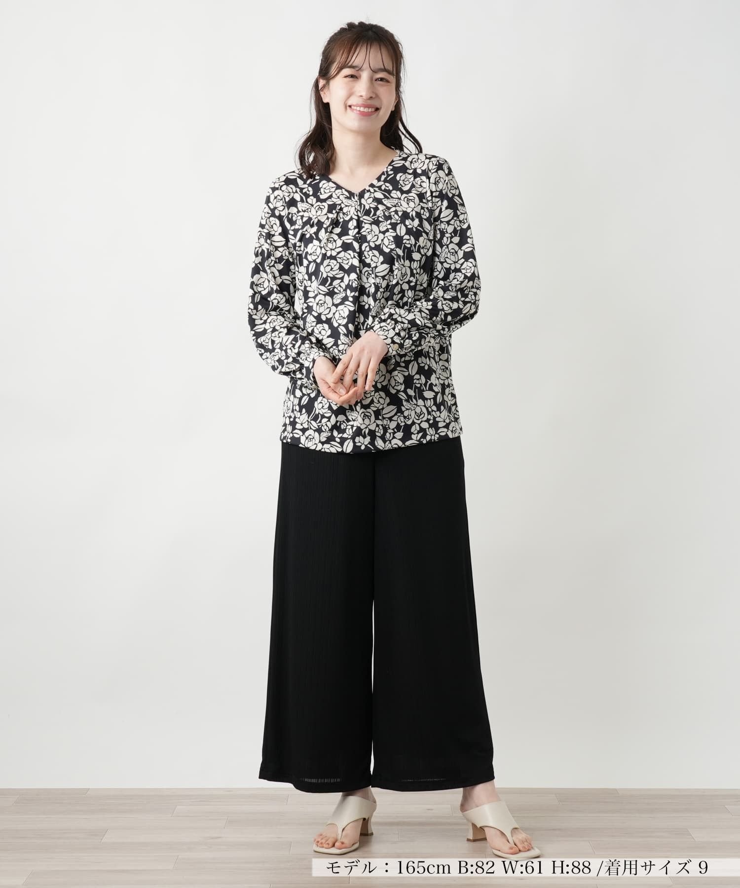 Leilian プリントタックブラウス【ROCHAS Premiere】 レリアン トップス シャツ・ブラウス ブラック