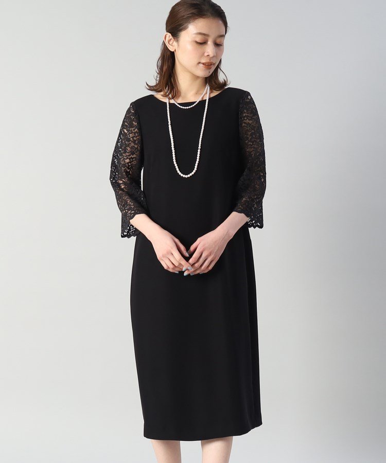 【SALE／30%OFF】UNTITLED 袖レースドレスワンピース アンタイトル ワンピース・ドレス その他のワンピース・ドレス ブラック ネイビー【送料無料】のサムネイル