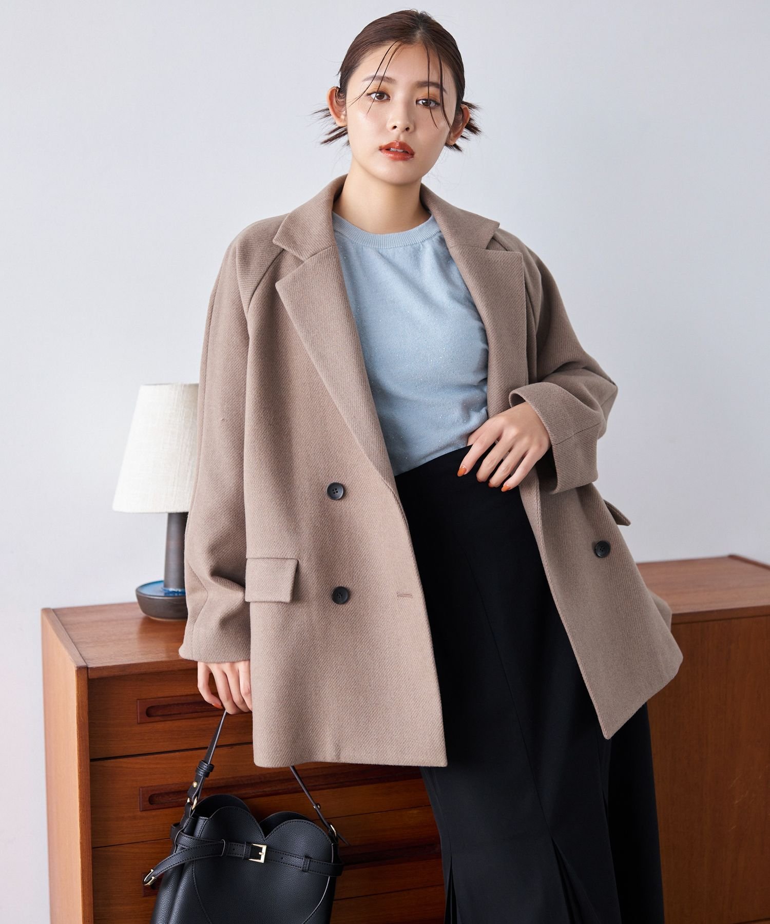 【SALE/60%OFF】mysty woman 【古畑星夏さん着用アイテム】ミドルテーラージャコット ミスティウーマン ジャケット・アウター チェスターコート ホワイト ブラック ブラウン【送料無料】