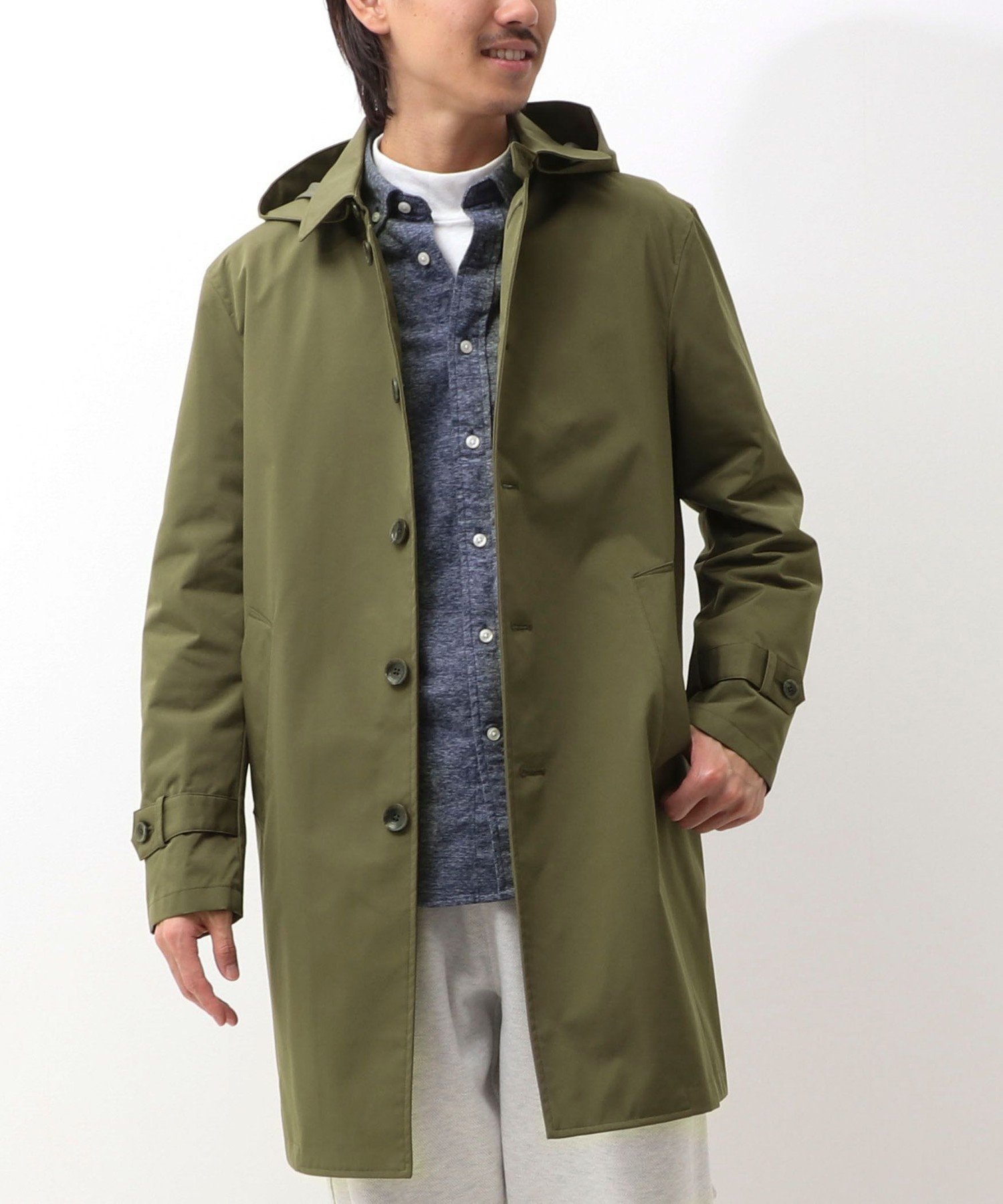 NOLLEY'S LIGHT 《ビジカジ対応》フード付きステンカラーコート ノーリーズ ジャケット・アウター ステンカラーコート ブラック グリーン ネイビー【...