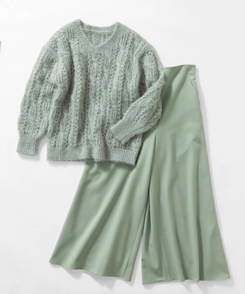 STRAWBERRY-FIELDS レース編みシャギーニット ストロベリーフィールズ トップス ニット グリーン【送料無料】