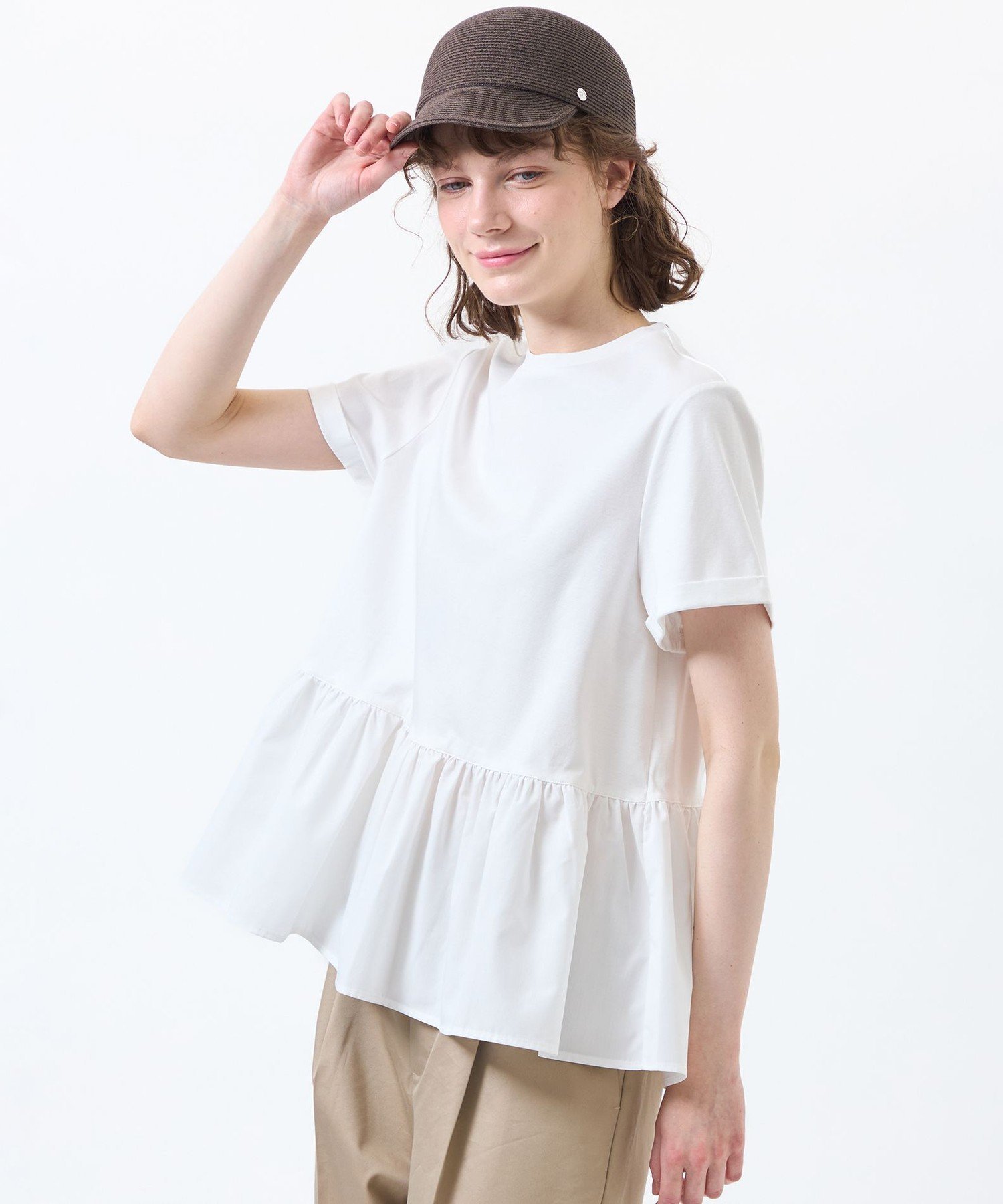 ペプラムコンビカットソー マッキントッシュ フィロソフィー トップス カットソー・Tシャツ ホワイト グレー ブラック