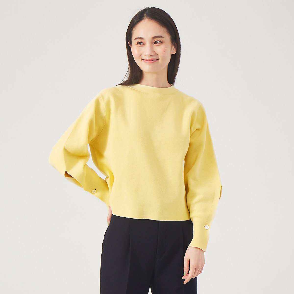 【SALE／50%OFF】qualite ミラノリブフォルムニットプルオーバー カリテ トップス ニット ブルー イエロー ベージュ【送料無料】