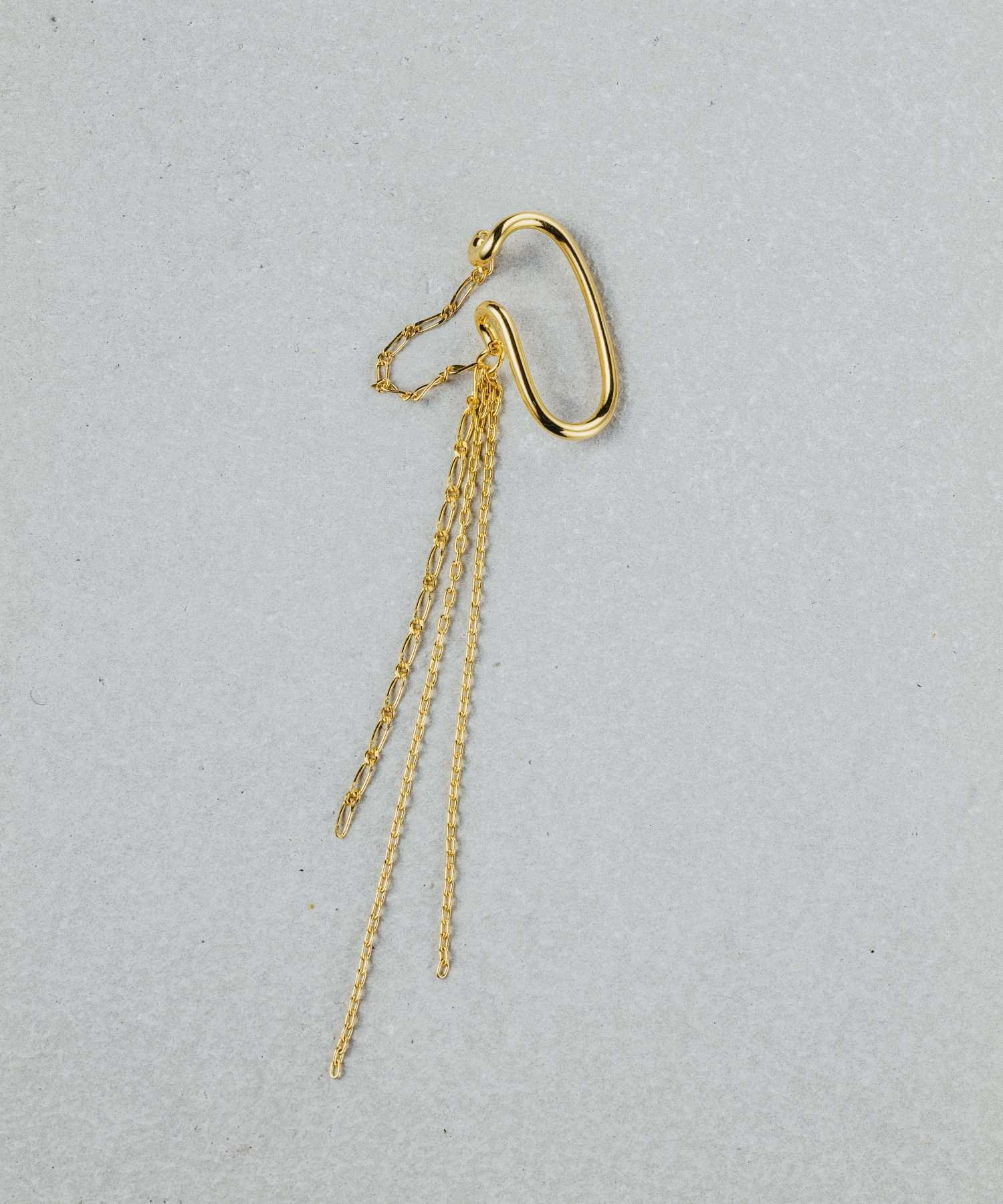Layered Cuff Curb Long Chain アンドクラウド アクセサリー・腕時計 イヤリング・イヤーカフ イエロー ゴールド シルバー