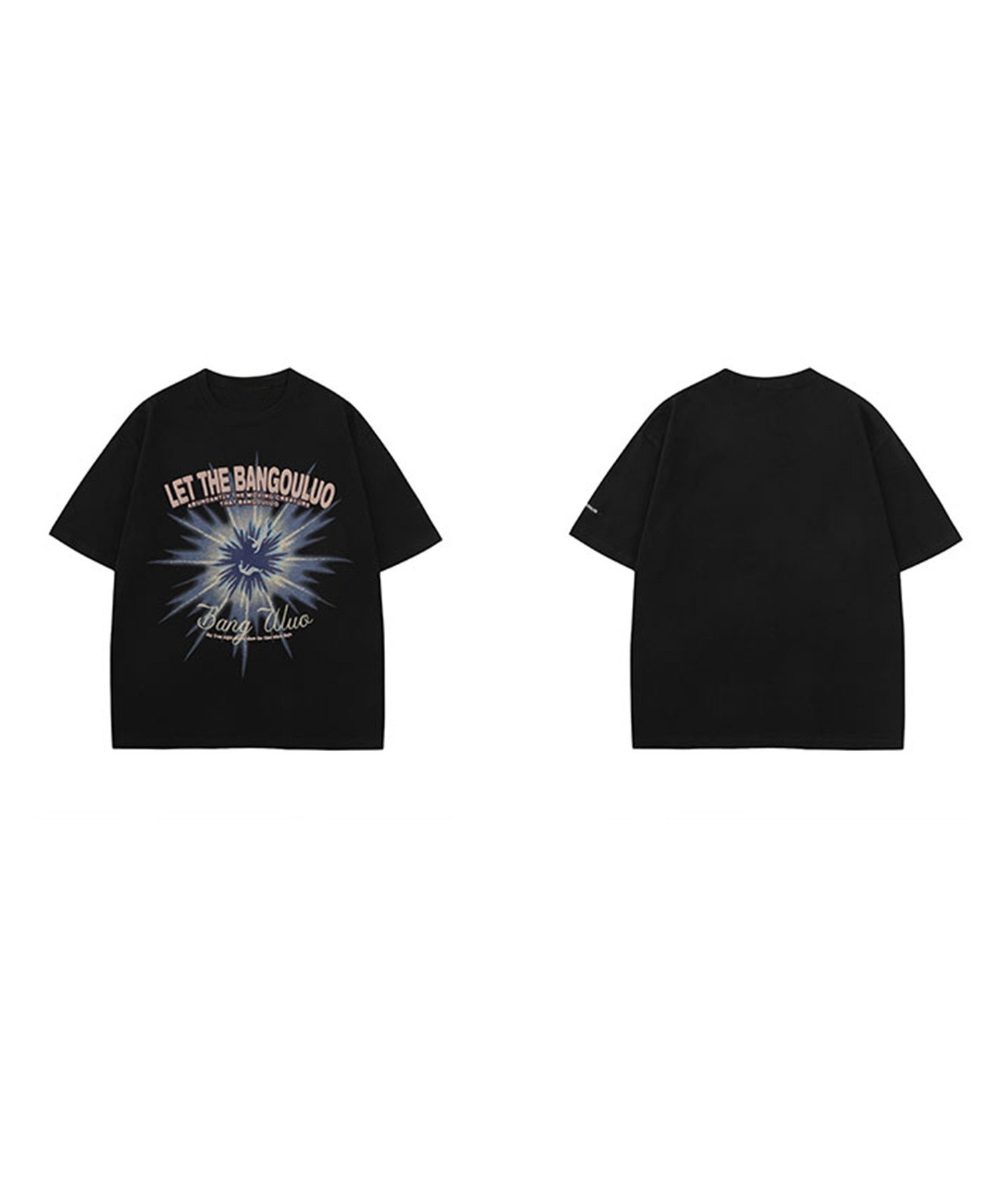HOOK 【HOOK】個性派抽象画プリント半袖ビッグTシャツ アイモハ トップス カットソー・Tシャツ ホワイト ブラック