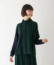 【SALE／30%OFF】HIROKO BIS（小さいサイズ） 【小さいサイズ】アシンメトリーストライプニットプルオーバー メゾンドゥサンク トップス ニット グリーン ブラック【送料無料】