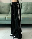 HOOK 【HOOK】for girls サイドラインワイドスウェットパンツ アイモハ パンツ ジャージ・スウェットパンツ ブラック グレー【送料無料】