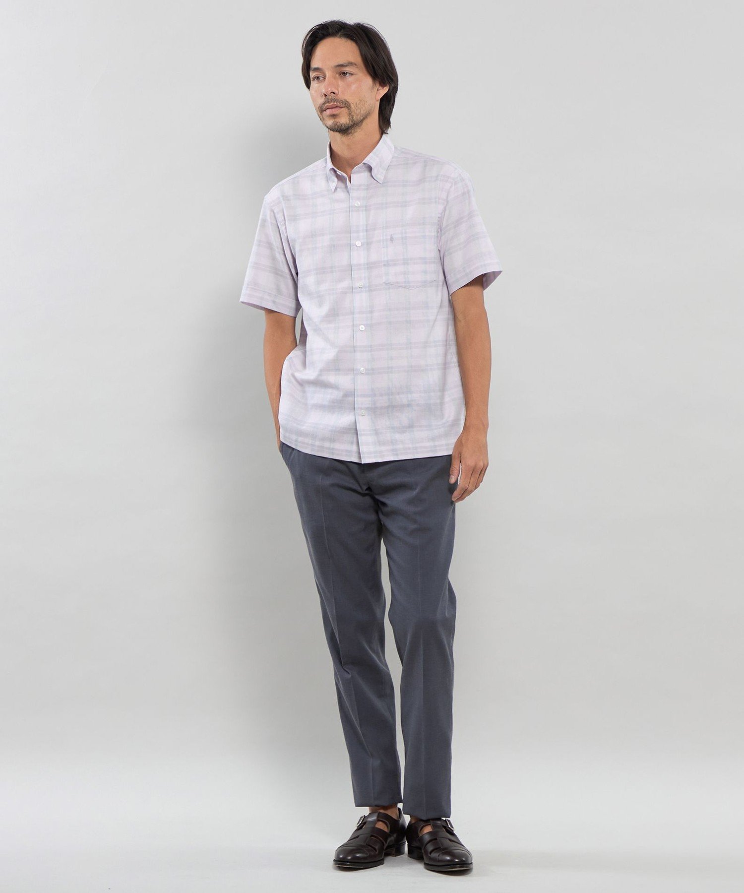 【SALE／66%OFF】MACKINTOSH LONDON パナマチェック半袖ボタンダウンシャツ マッキントッシュ ロンドン トップス シャツ・ブラウス ブラウン パープル【送料無料】