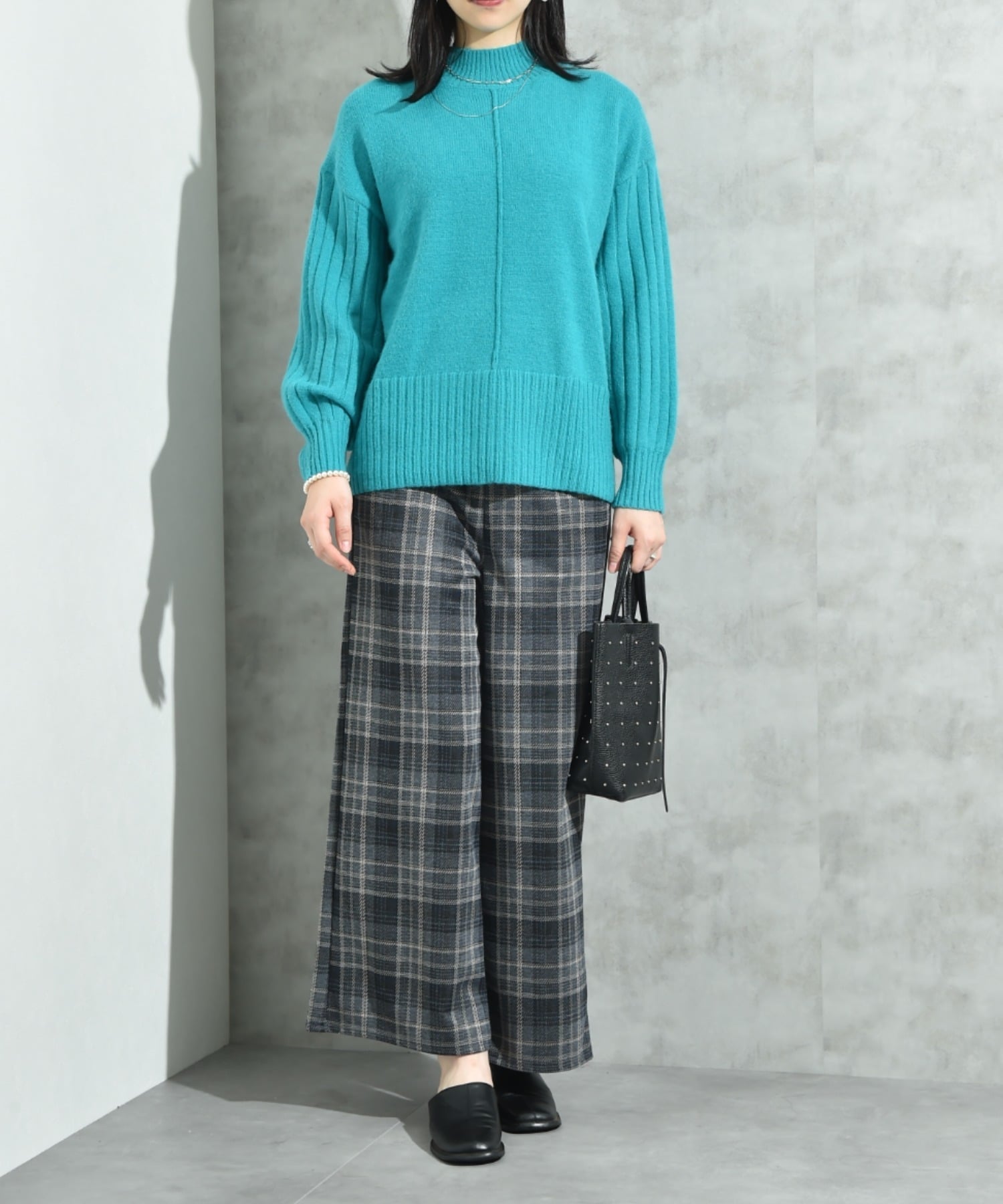 【SALE／70%OFF】INTERPLANET ウールライクカットチェック柄ウエストゴムワイドパ...