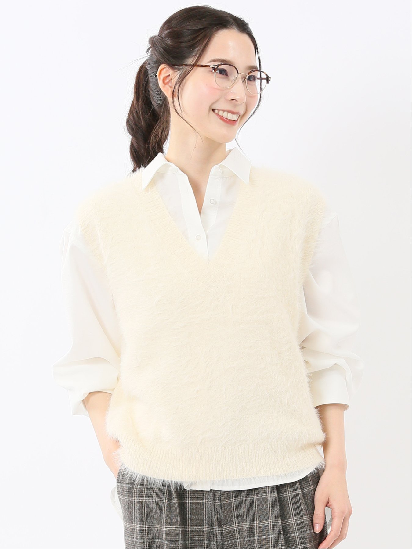 【SALE／20%OFF】m.f.editorial ハンドウォッシャブル フェザー Vネック ニットベスト タカキュー トッ..