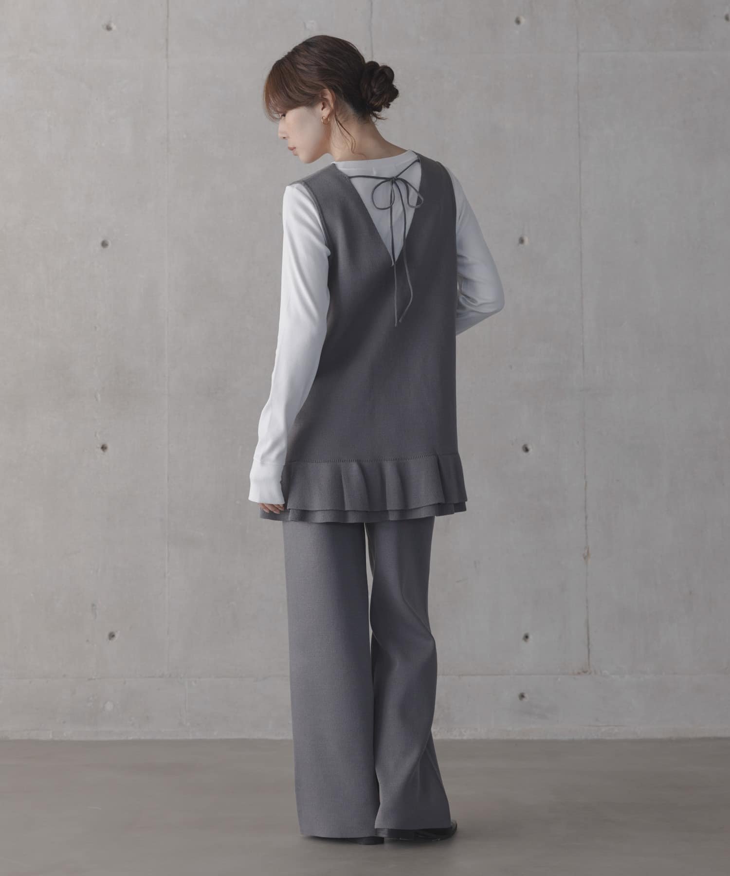 Sonny Label フリルチュニックベスト パンツSET サニーレーベル トップス ニット グレー ブラック