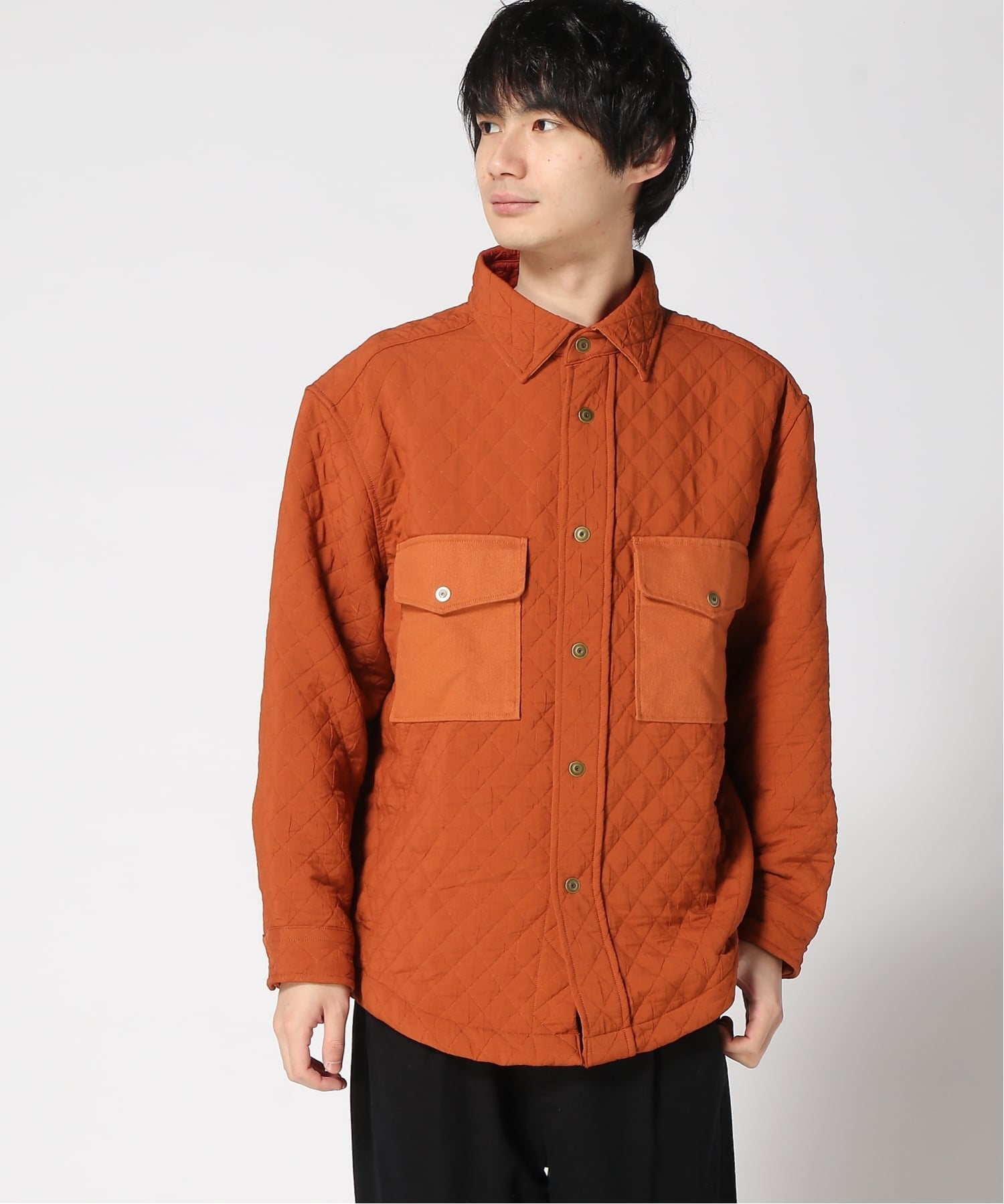 【SALE／40%OFF】BANANA REPUBLIC (M)ルーズフィット キルティング オーバーシャツ バナナ・リパブリック トップス シャツ・ブラウス オレンジ グリーン【送料無料】