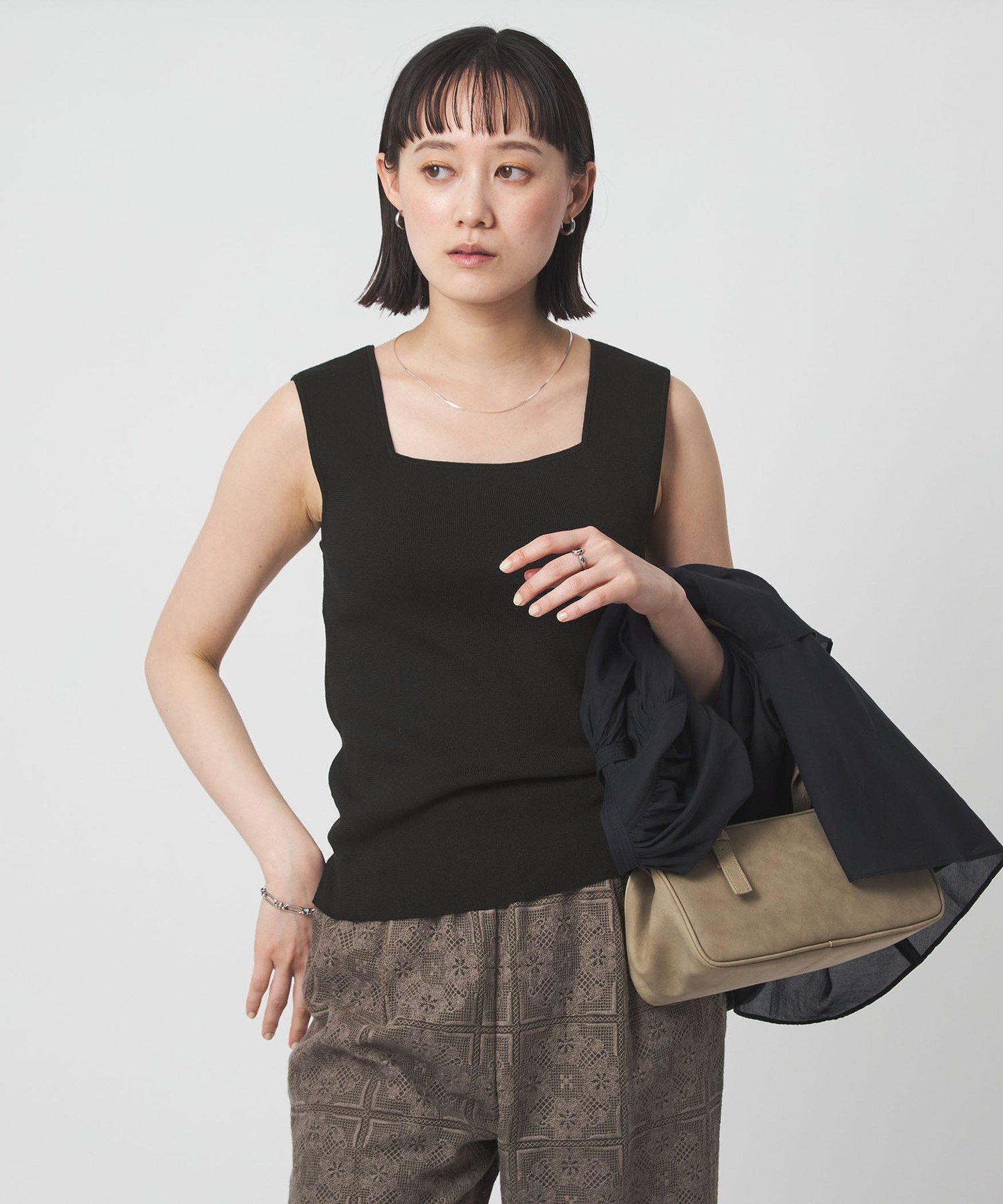 ニット タンクトップ ウォッシャブル ユナイテッドアローズ グリーンレーベルリラクシング トップス ノースリーブ・タンクトップ ピンク ブラック ホワイト ブラウン