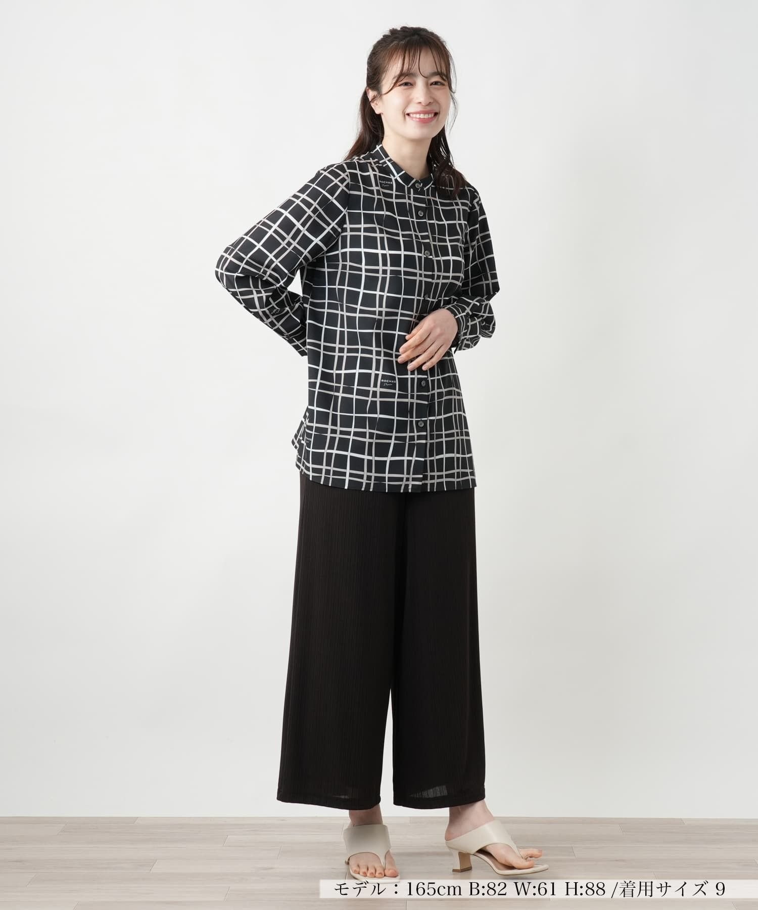 【SALE／59%OFF】Leilian チェックバンドカラーブラウス【ROCHAS Premiere】【RATTI】 レリアン トップス シャツ・ブラウス ブラック【送料無料】