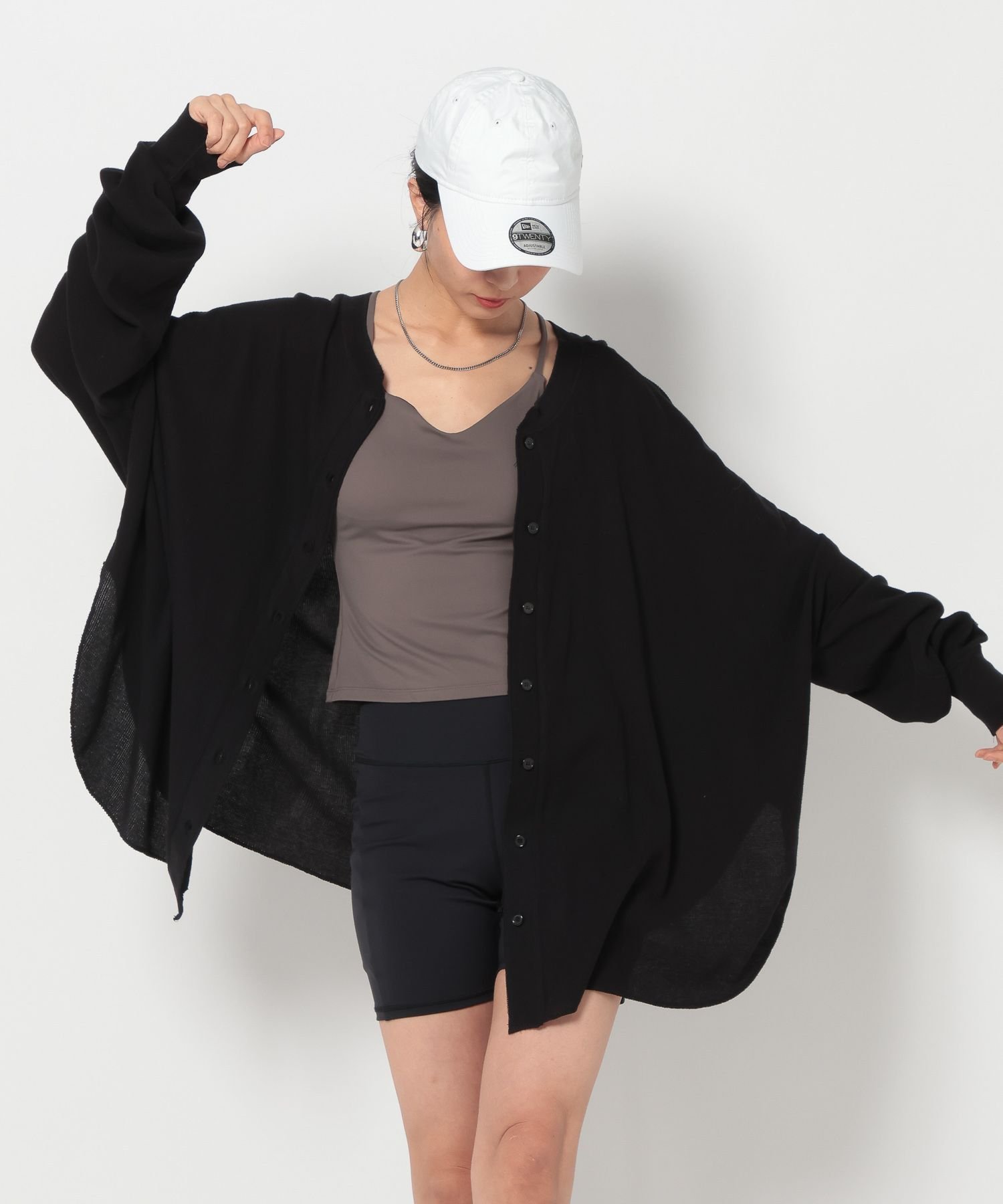 【SALE／30%OFF】HEREIAM 【HEREIAM】シアーワッフル2WAYカーディガン ベイフロー トップス カーディガン ブラック ホワイト【送料無料】