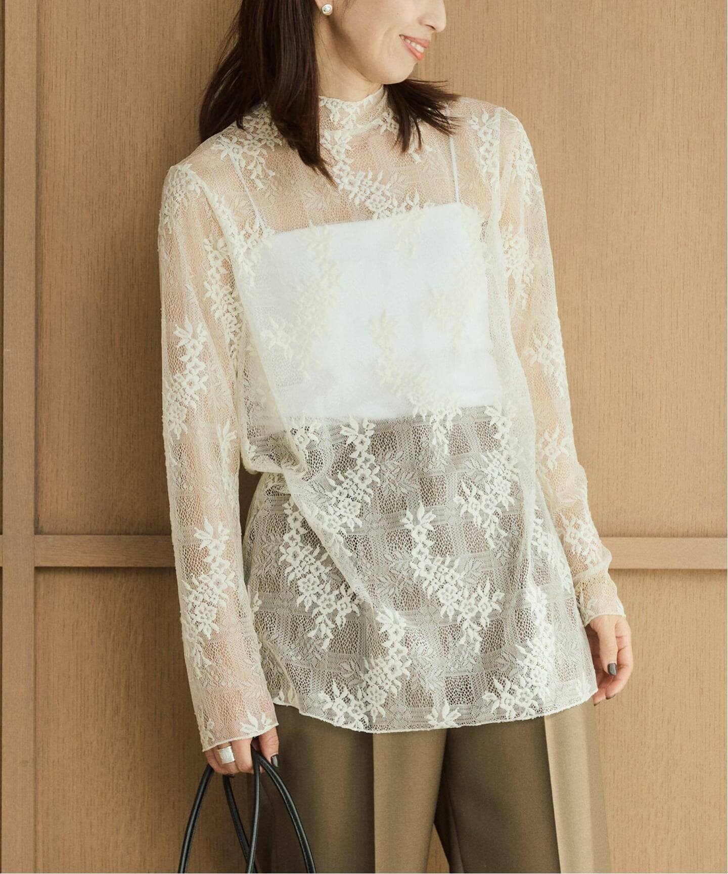 VERMEIL par iena 《追加》Soft Lace トップス ヴェルメイユ パー イエナ トップス シャツ・ブラウス ブラック ホワイト