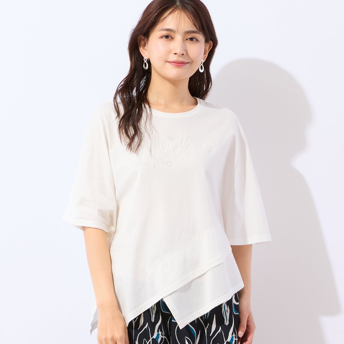 LOBJIE 【洗える・綿100%・日本製】イレギュラーヘムプルオーバー ロブジェ トップス カットソー・Tシャツ グリーン ネイビー ホワイト