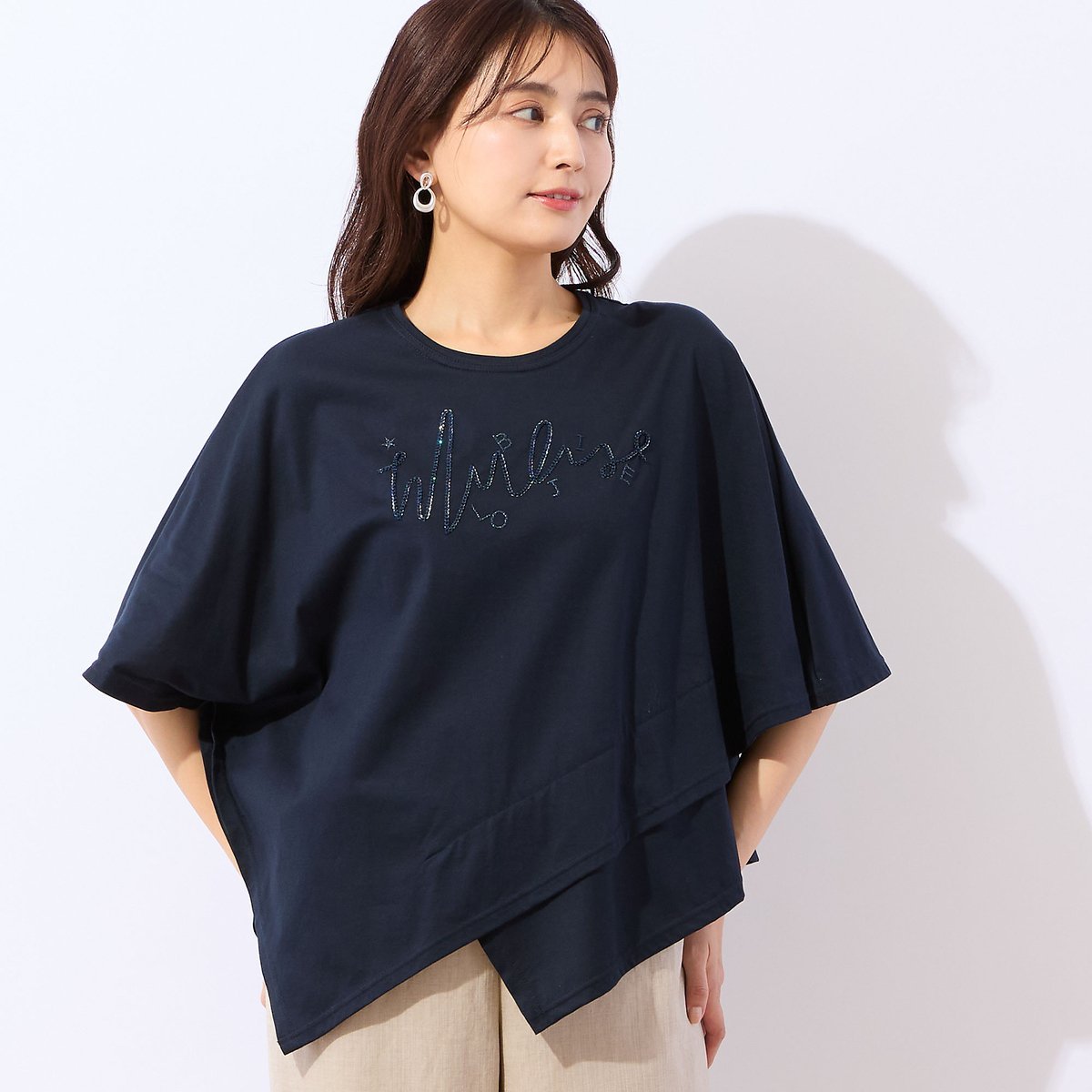 LOBJIE 【洗える・綿100%・日本製】イレギュラーヘムプルオーバー ロブジェ トップス カットソー・Tシャツ グリーン ネイビー ホワイト