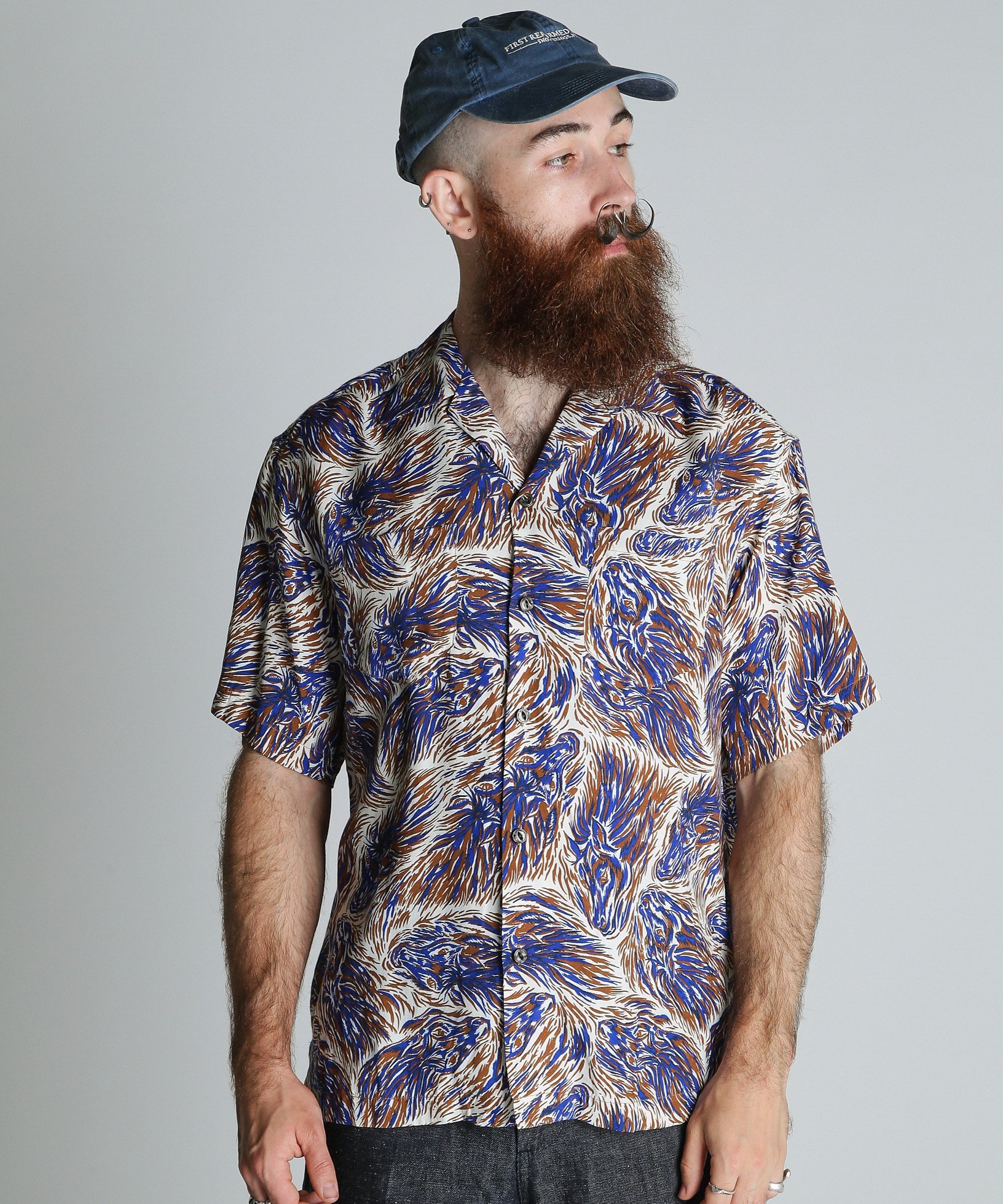 HORSE RAYON SHIRT/ホース レーヨン シャツ ショット トップス シャツ・ブラウス グリーン ネイビー