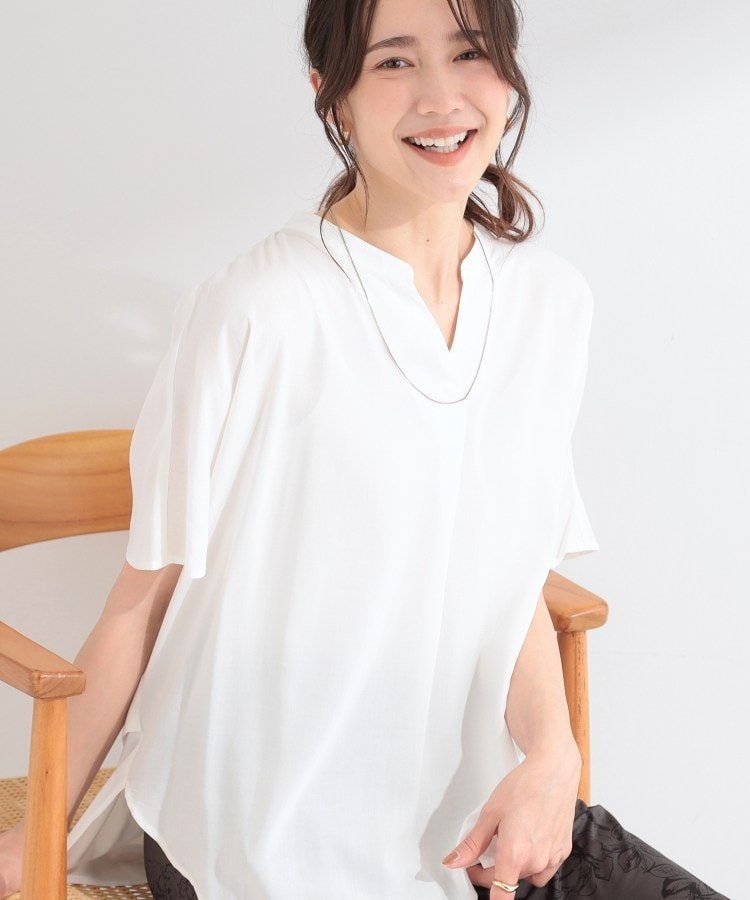 SHOO・LA・RUE 【洗濯機可/体型カバー】とろみタックスキッパーブラウス シューラルー トップス シャツ・ブラウス イエロー ホワイト ブルー