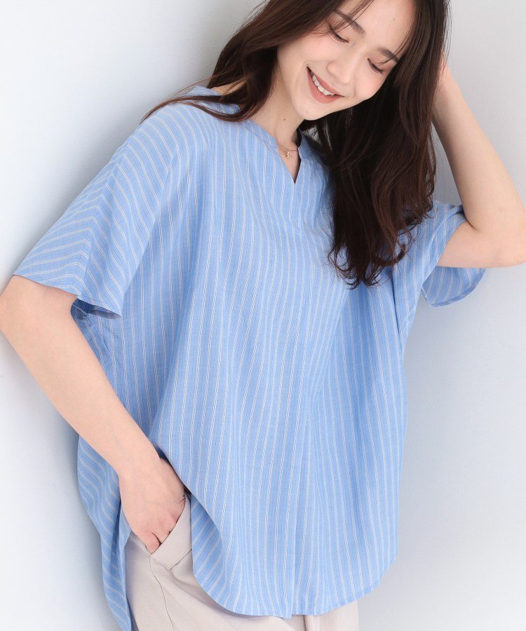 SHOO・LA・RUE 【洗濯機可/体型カバー】とろみタックスキッパーブラウス シューラルー トップス シャツ・ブラウス イエロー ホワイト ブルー