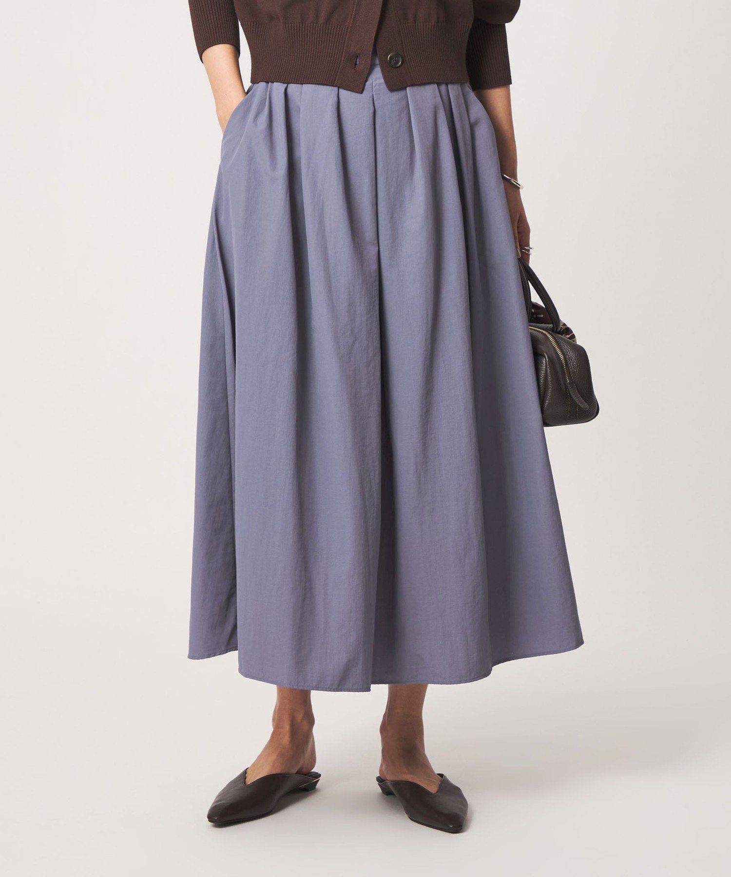 UNITED ARROWS green label relaxing ナイロン タック フレア スカート ユナイテッドアローズ グリーンレーベルリラクシング スカート ロング・マキシスカート ブラック ホワイト ブルー【送料無料】