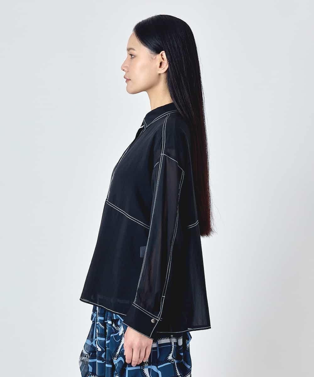 HIROKO BIS ステッチデザイン短丈シアーブラウス ヒロコ ビス トップス シャツ・ブラウス ブラック