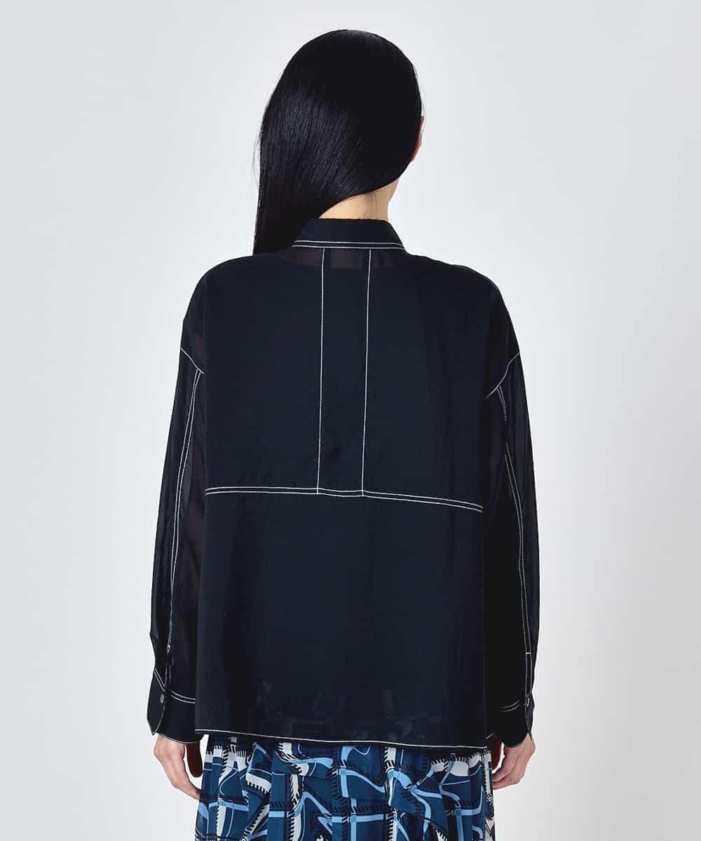 HIROKO BIS ステッチデザイン短丈シアーブラウス ヒロコ ビス トップス シャツ・ブラウス ブラック
