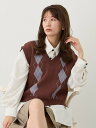 【SALE/30%OFF】NICOLE CLUB アーガイルパターンベスト ニコル クラブ トップス ニット グレー ブラウン ネイビー