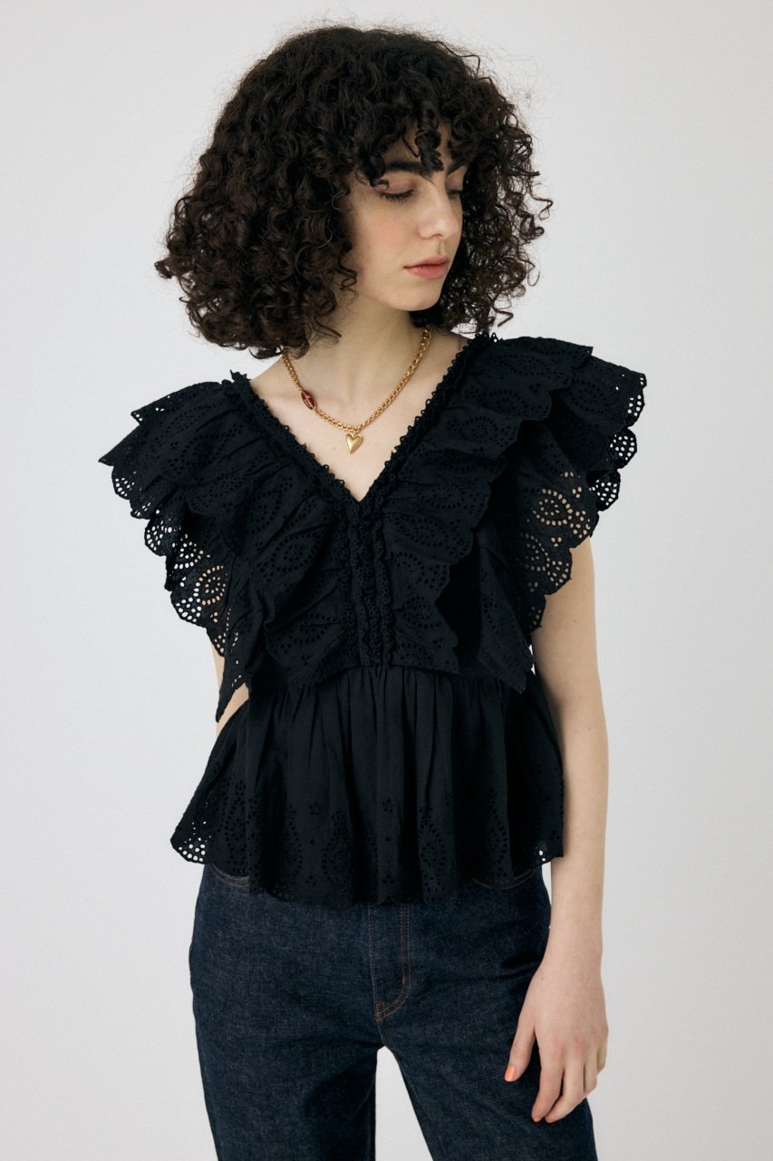 【SALE／30%OFF】MOUSSY EYELET CAPSLEEVE ブ