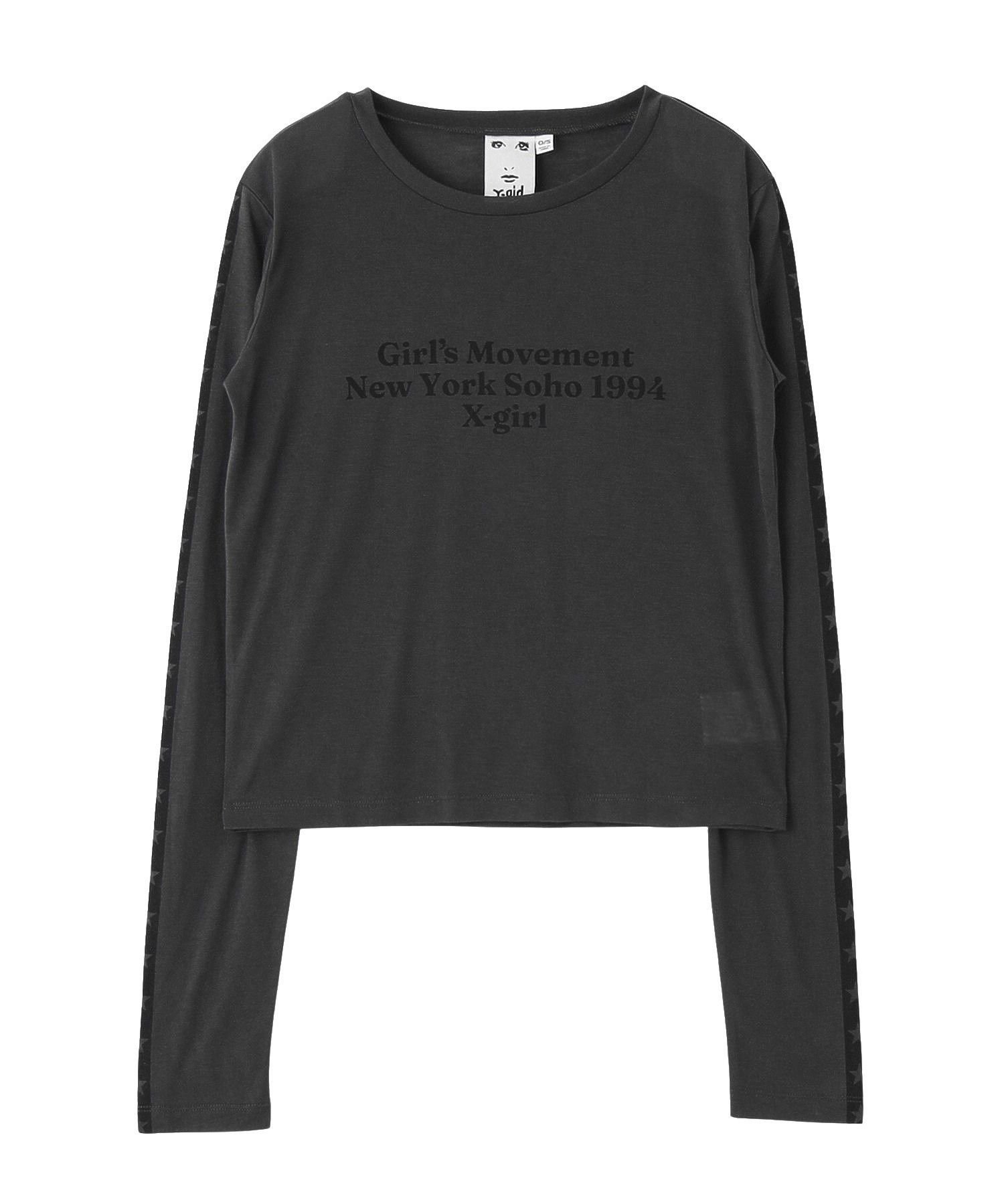 X-girl STAR STRIPED SLEEVE SHEER L/S TOP エックスガール トップス カットソー・Tシャツ ホワイト ブラック